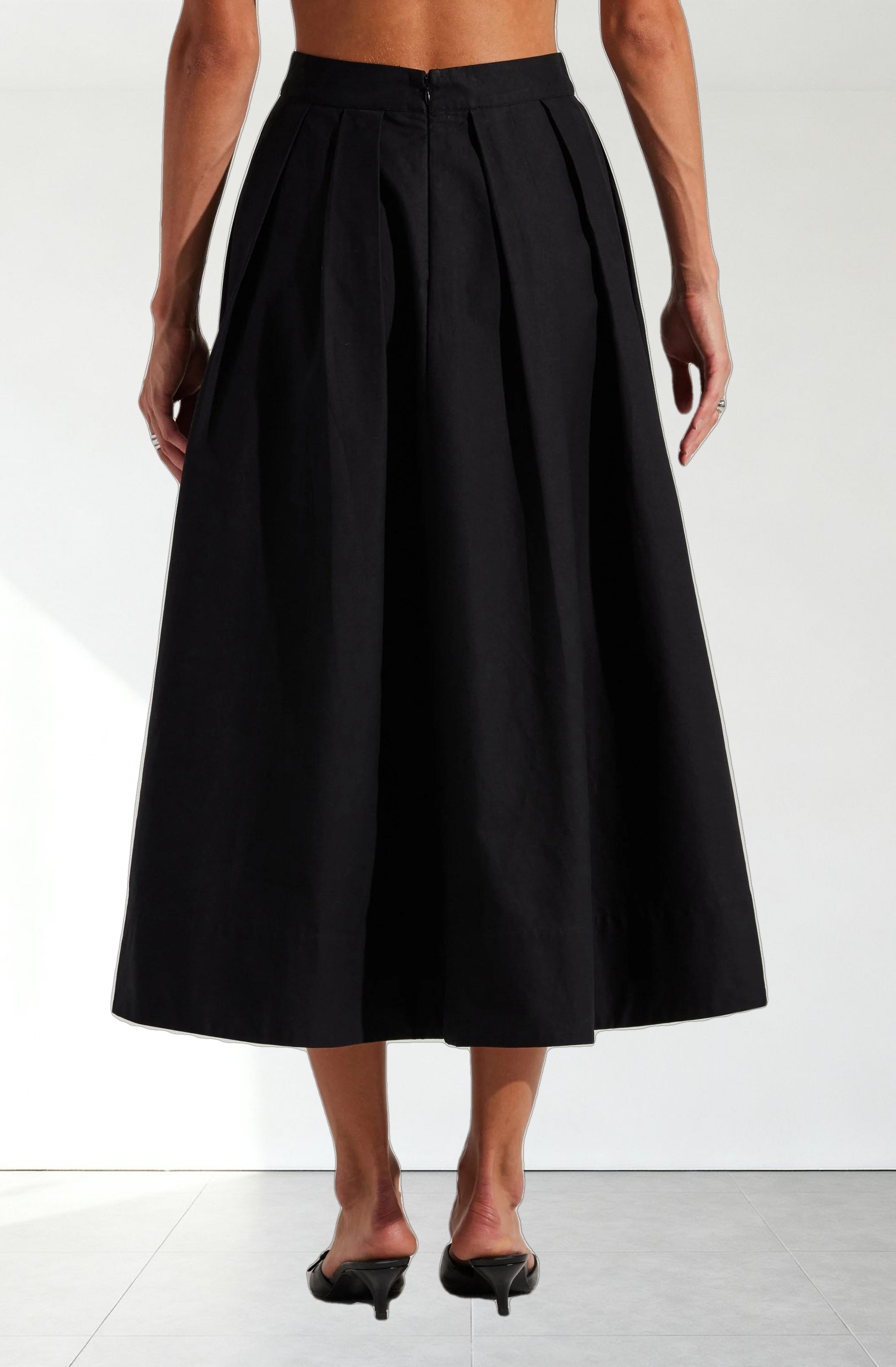 Full Flared Poplin Midi Skirt