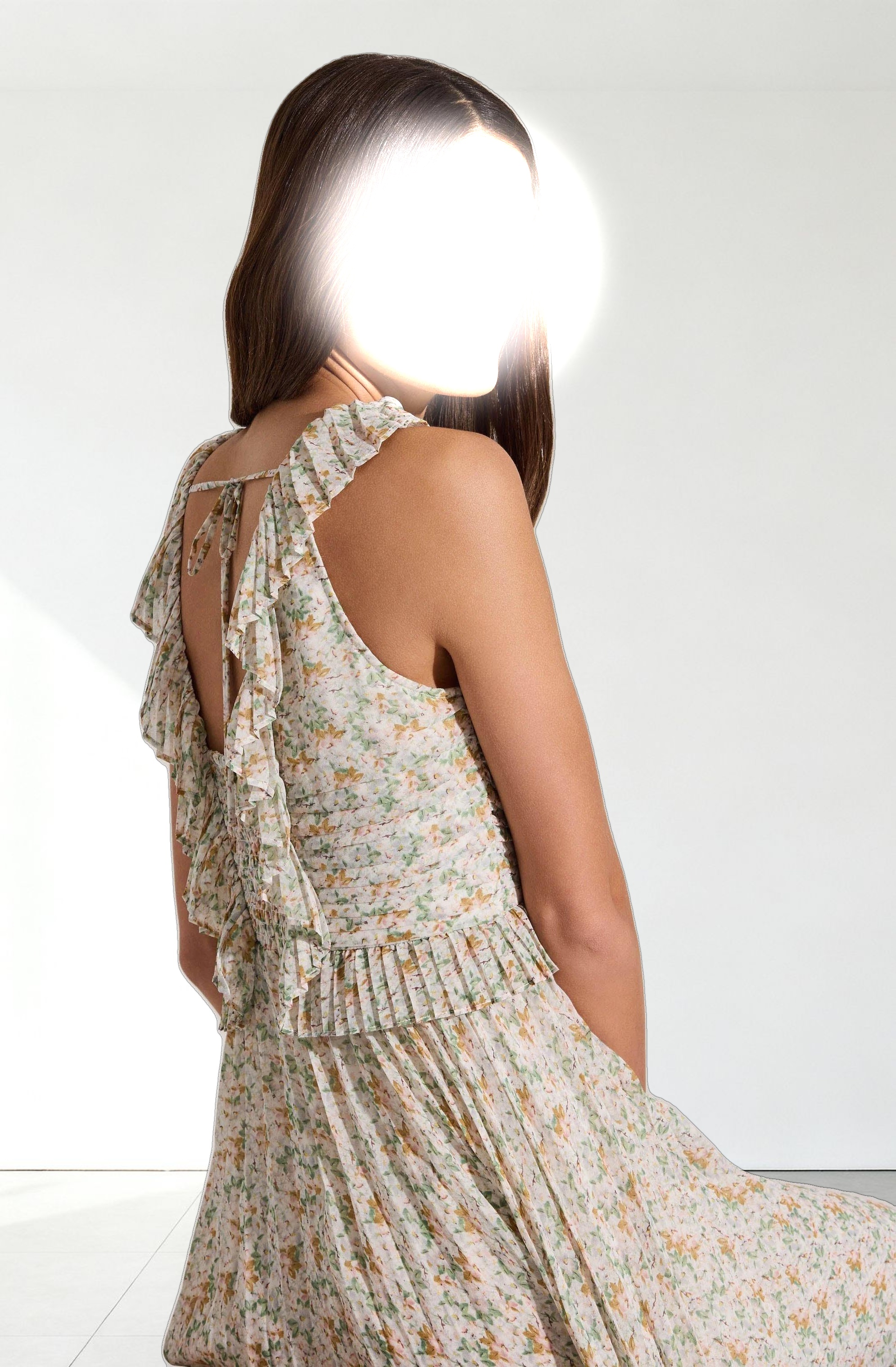 Floral Ruffle Pleated Midi Dress