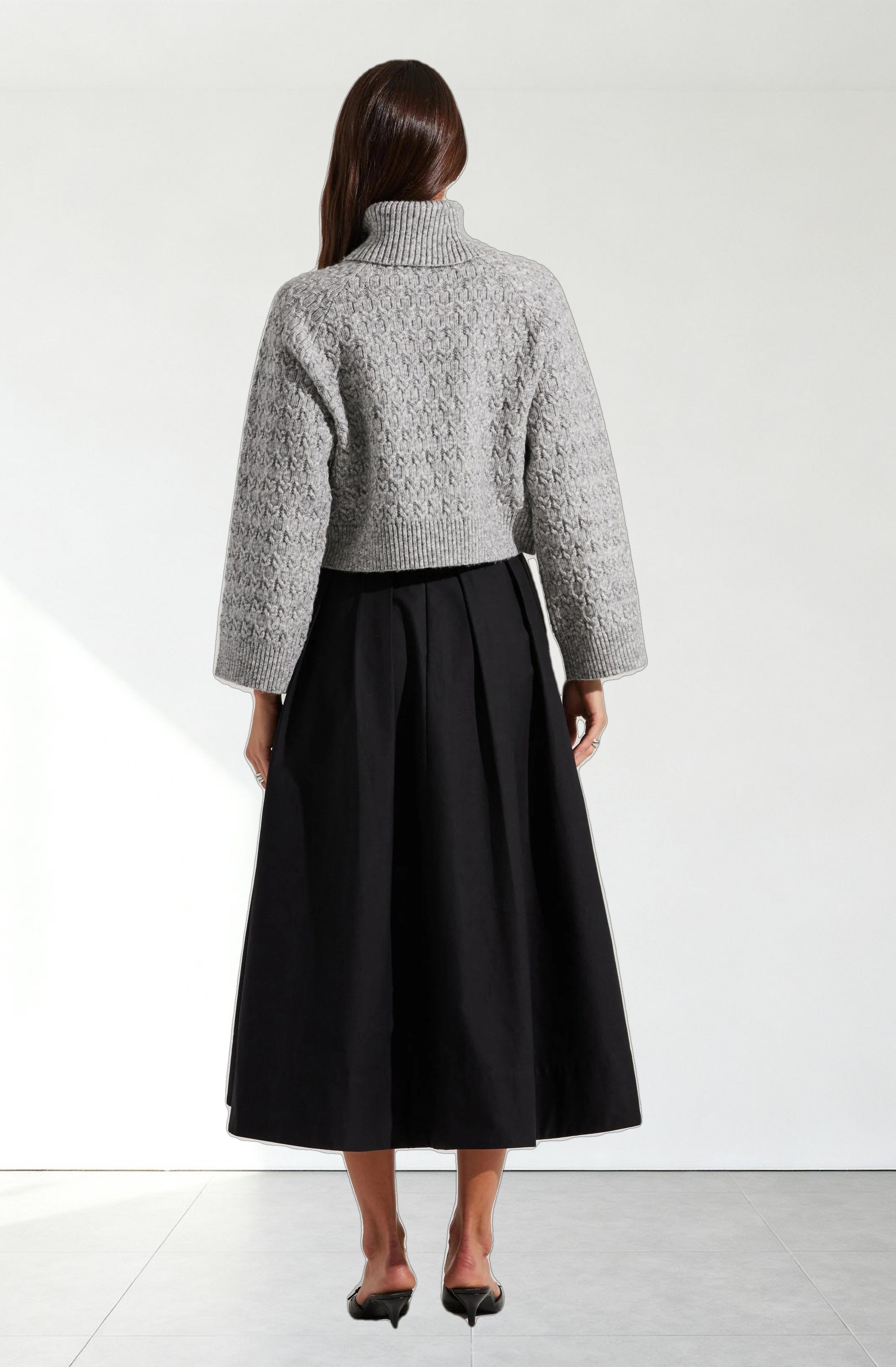 Full Flared Poplin Midi Skirt