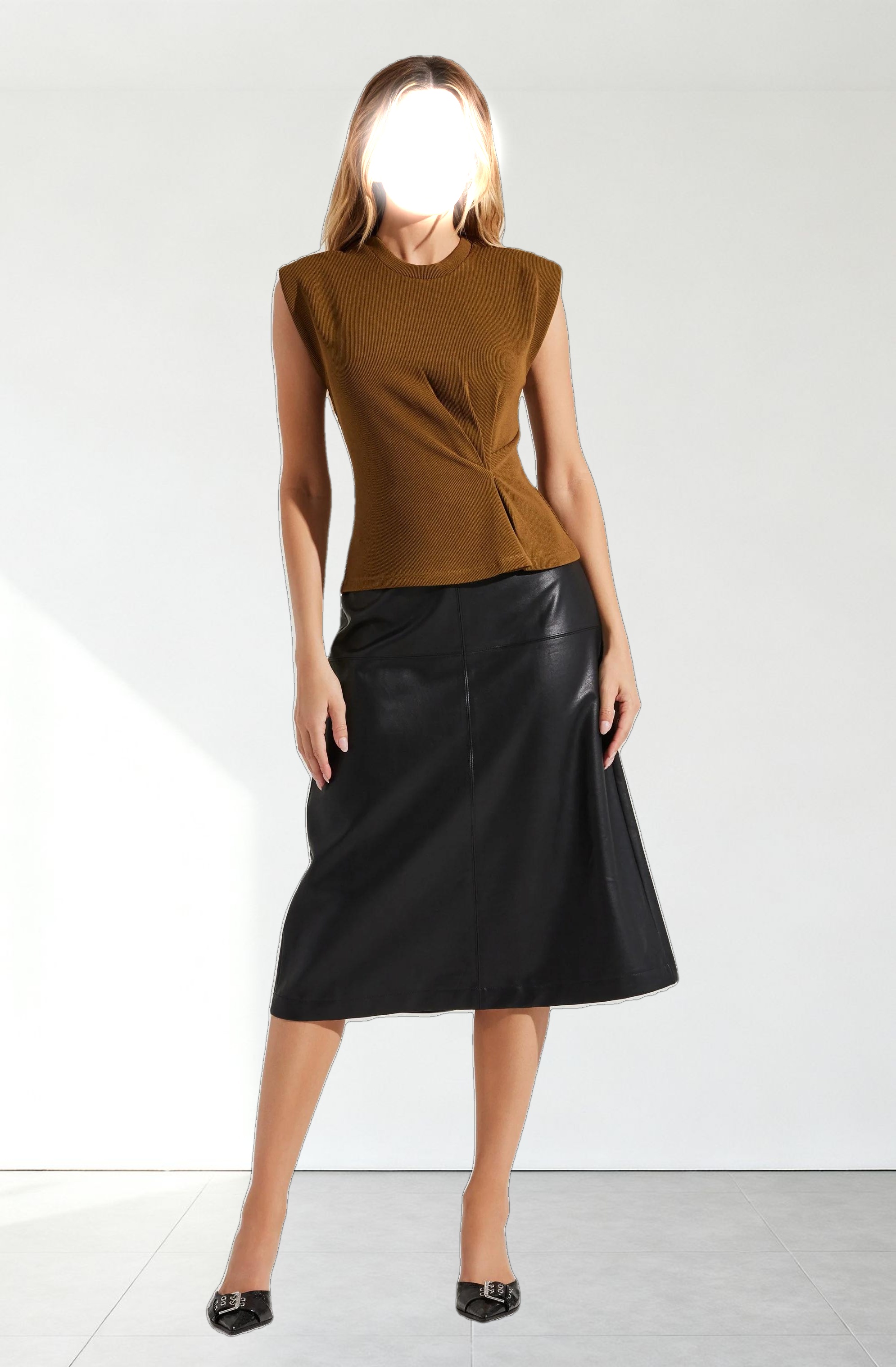 Cinched Waist Ribbed Knit Top