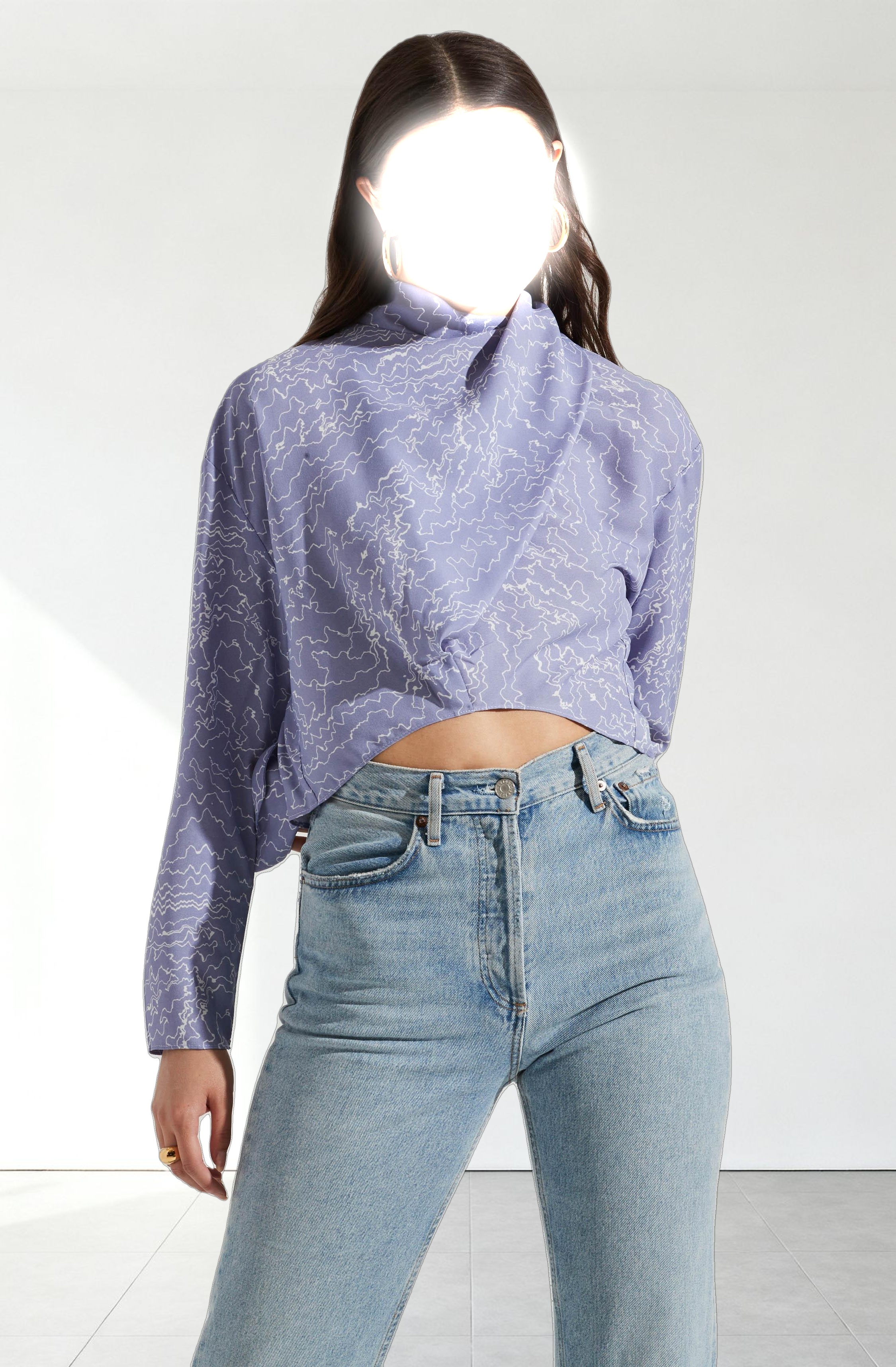 Long Sleeve Drape Tie Back Neck Back Top