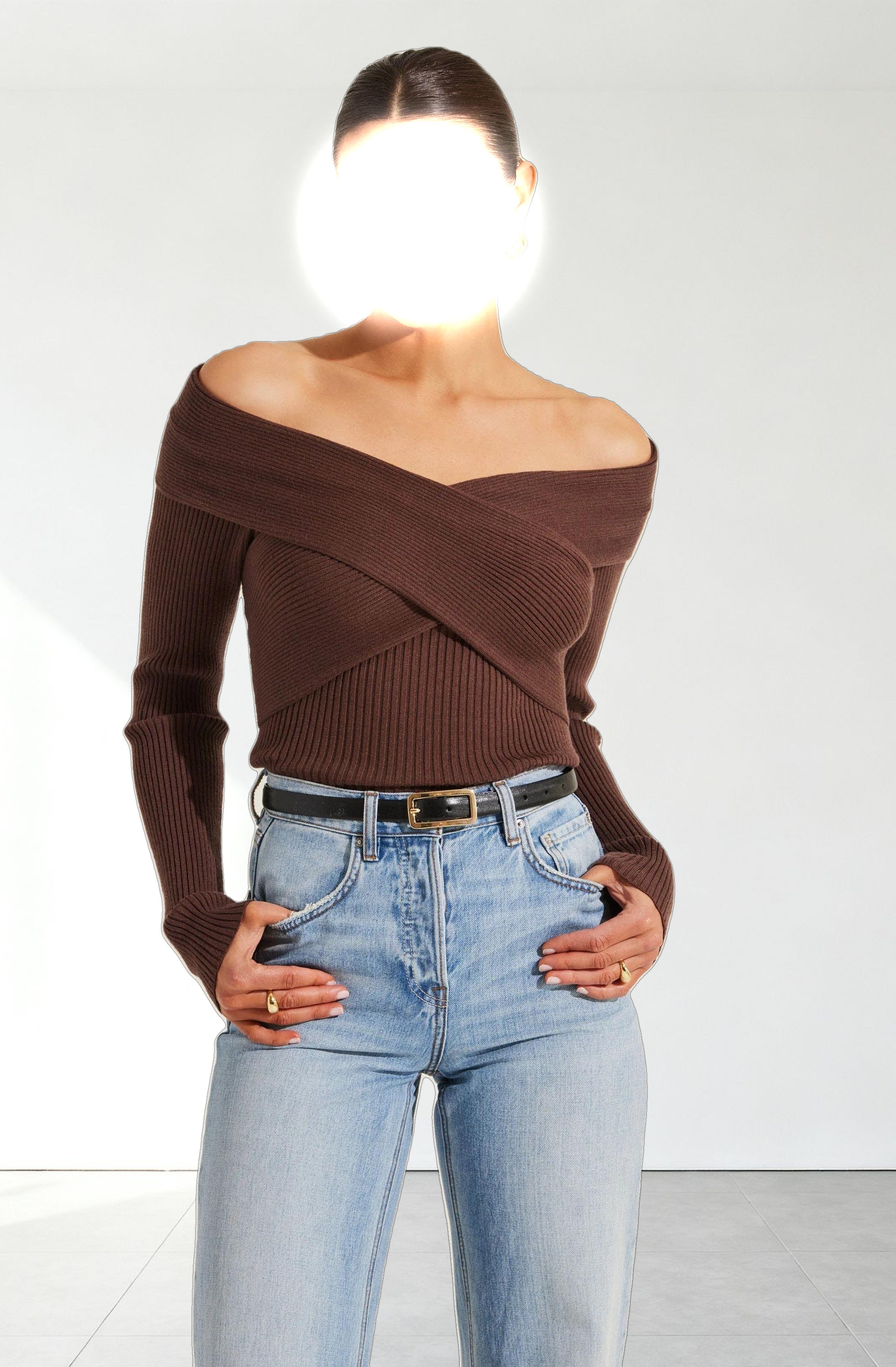 Off Shoulder Crossover Sweater