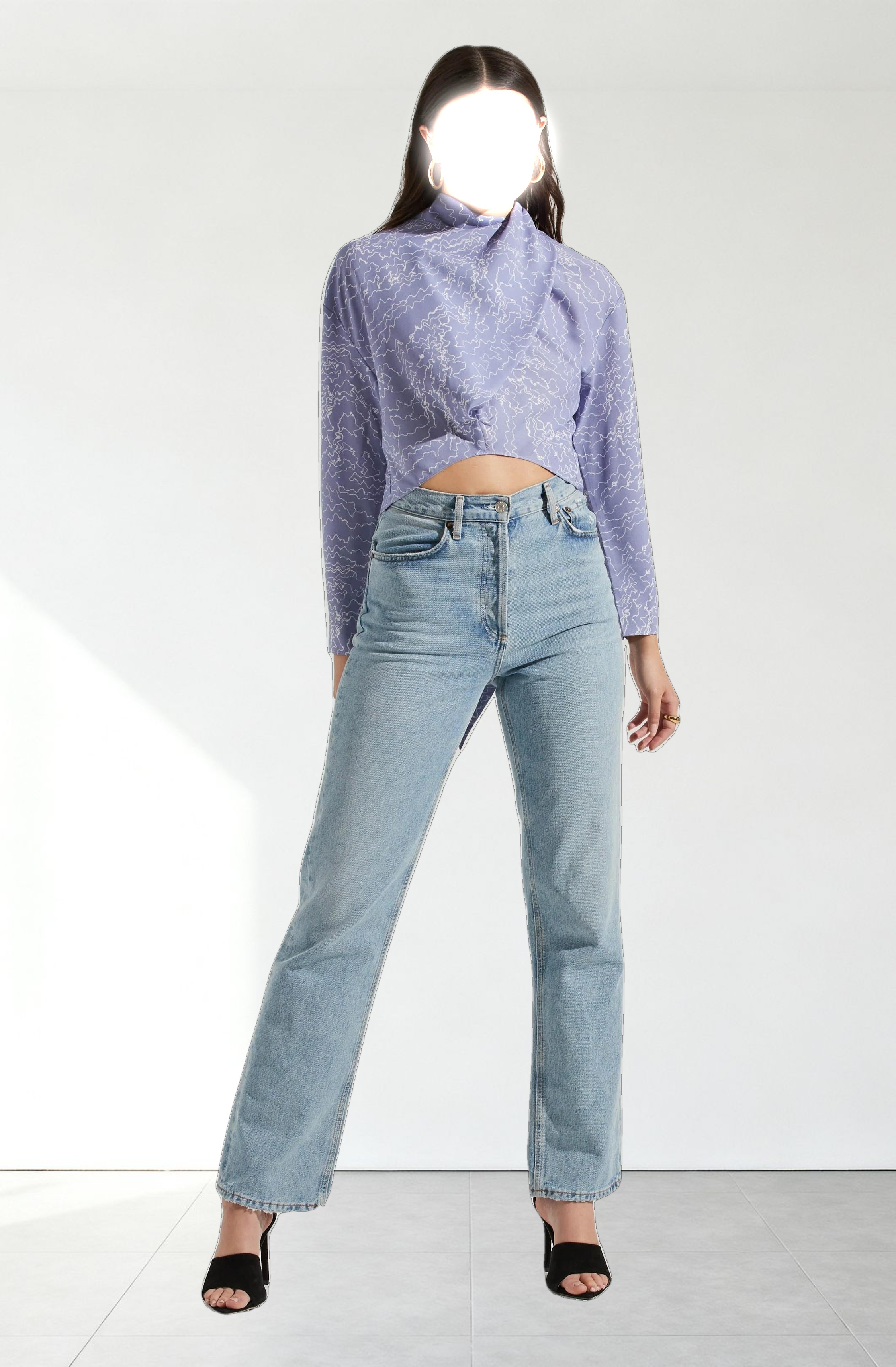 Long Sleeve Drape Tie Back Neck Back Top