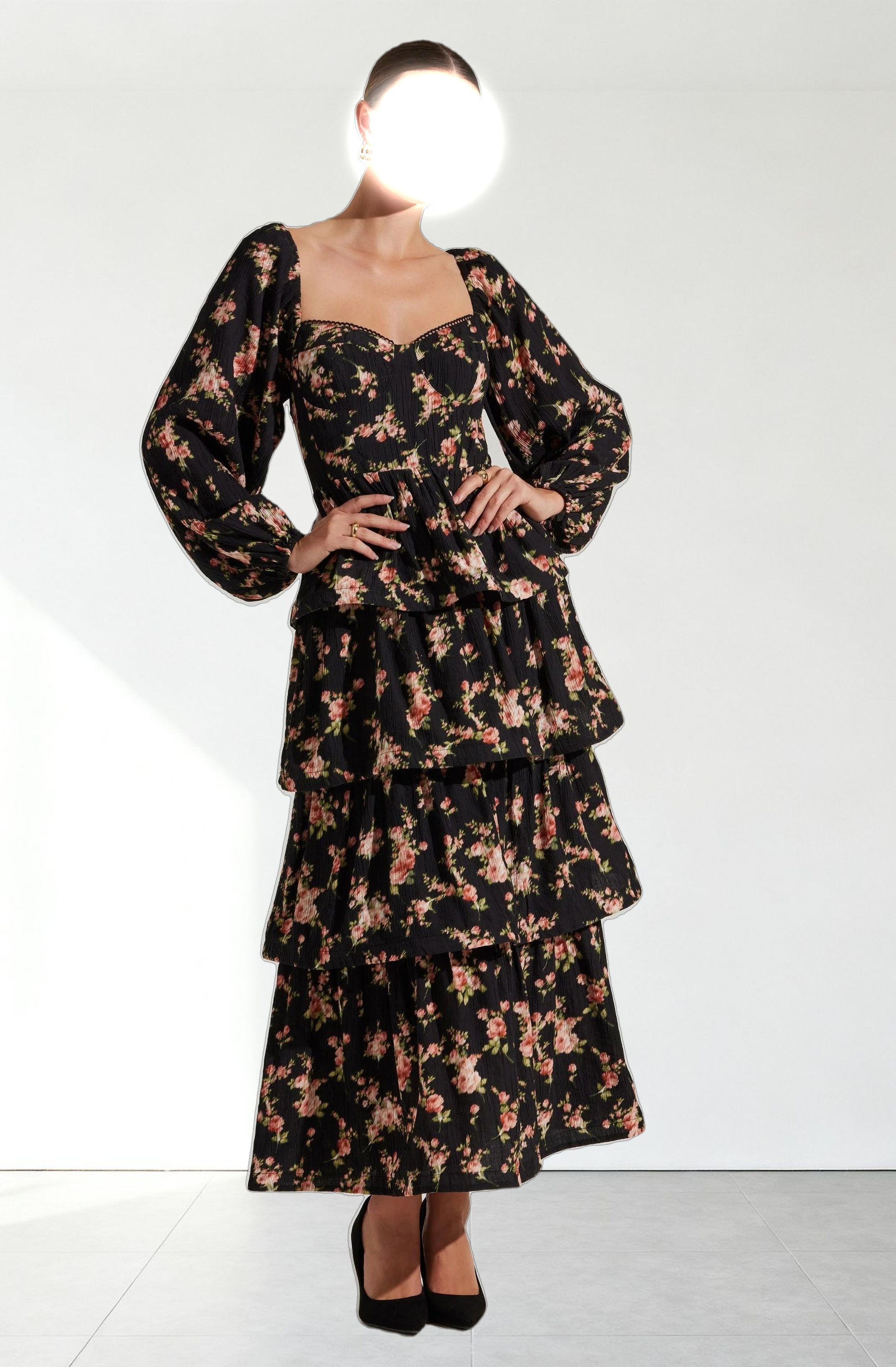 Aumie Tiered Floral Maxi Dress