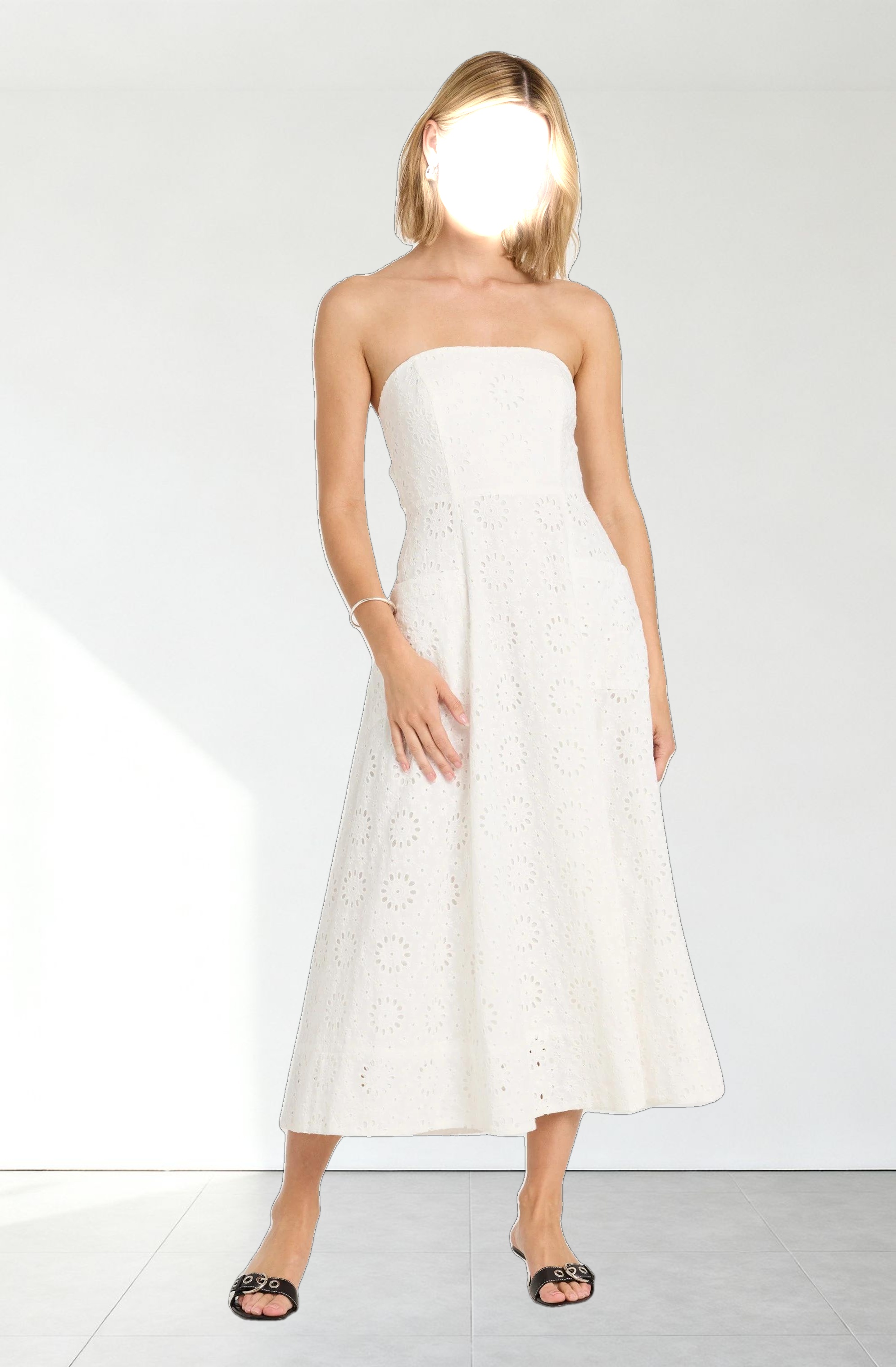 Eyelet Strapless Midi Dress