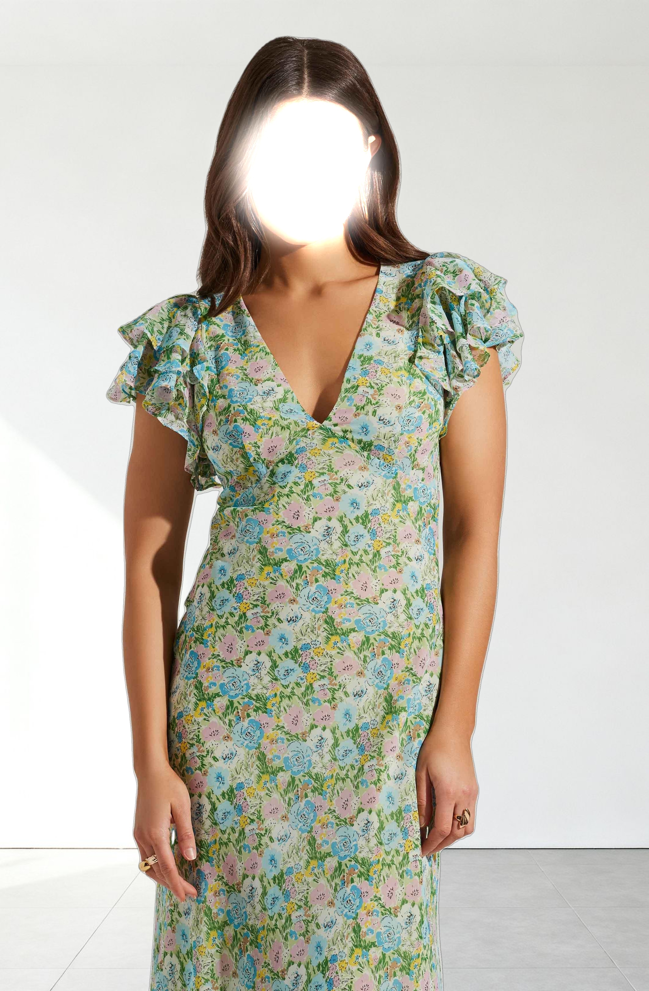 Celestine Floral Ruffle Midi Dress