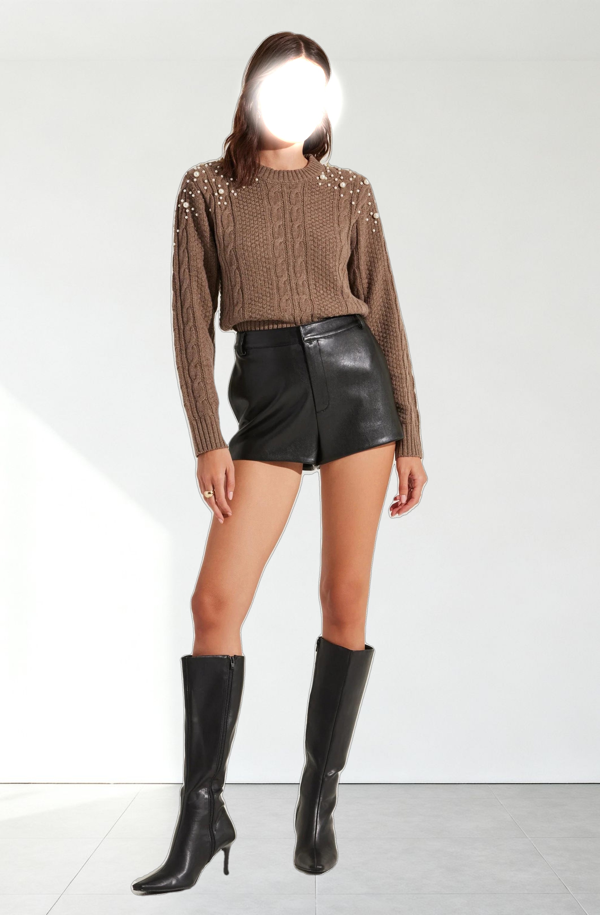 Pearl Embellished Cable Knit Sweater