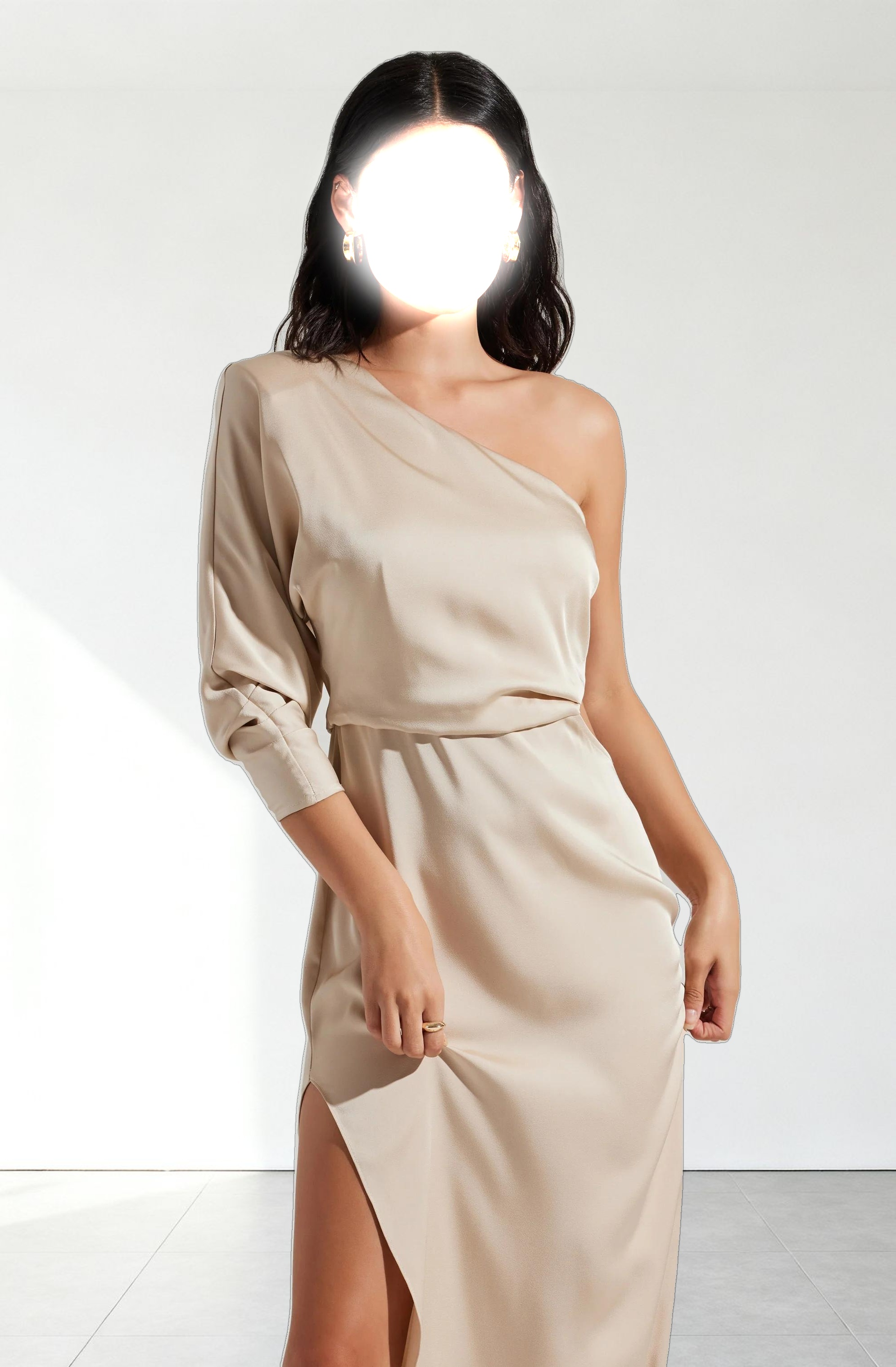 Amari Satin Cutout One Shoulder Maxi Dress