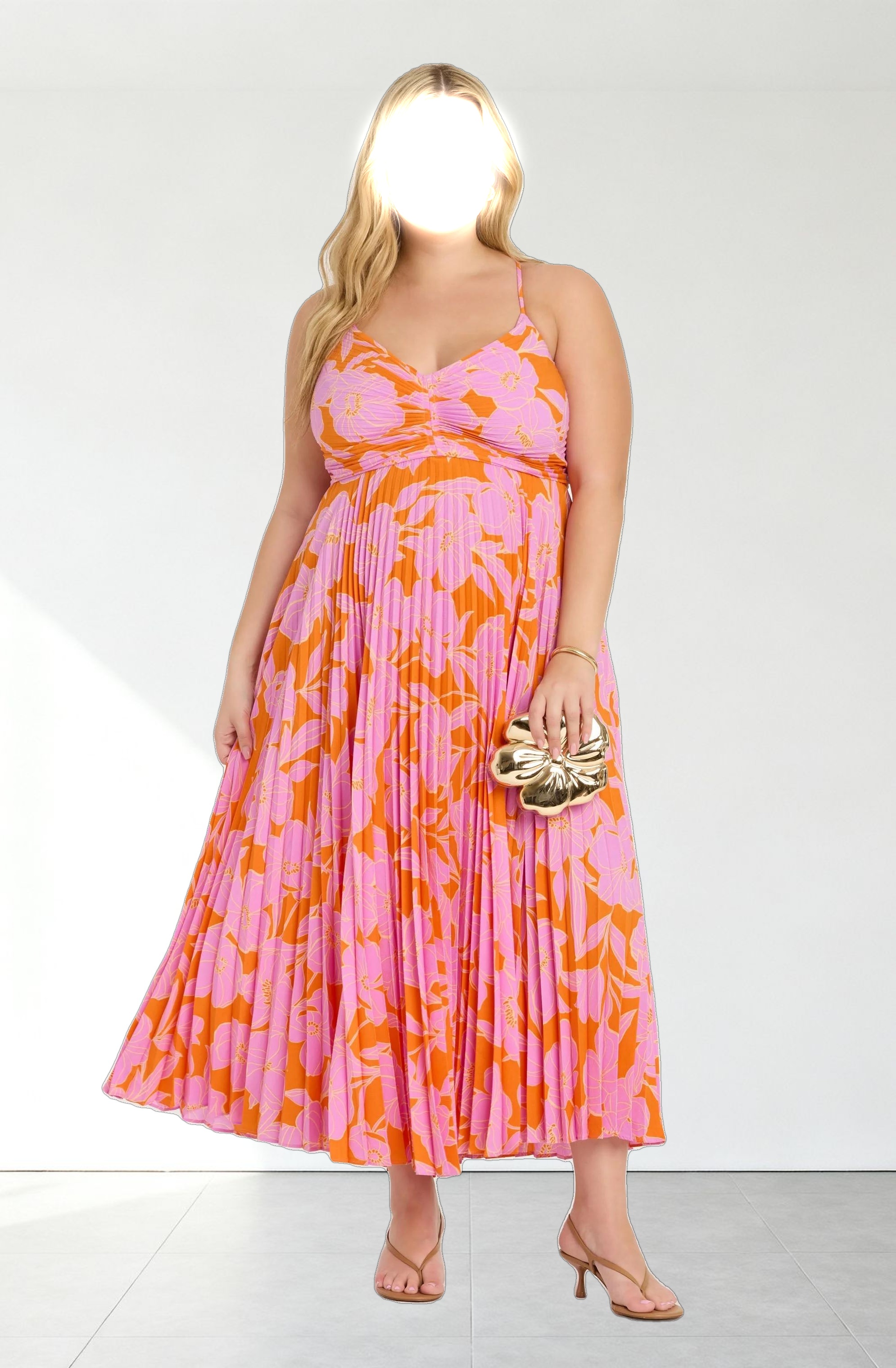 Blythe Floral Plisse Midi Dress