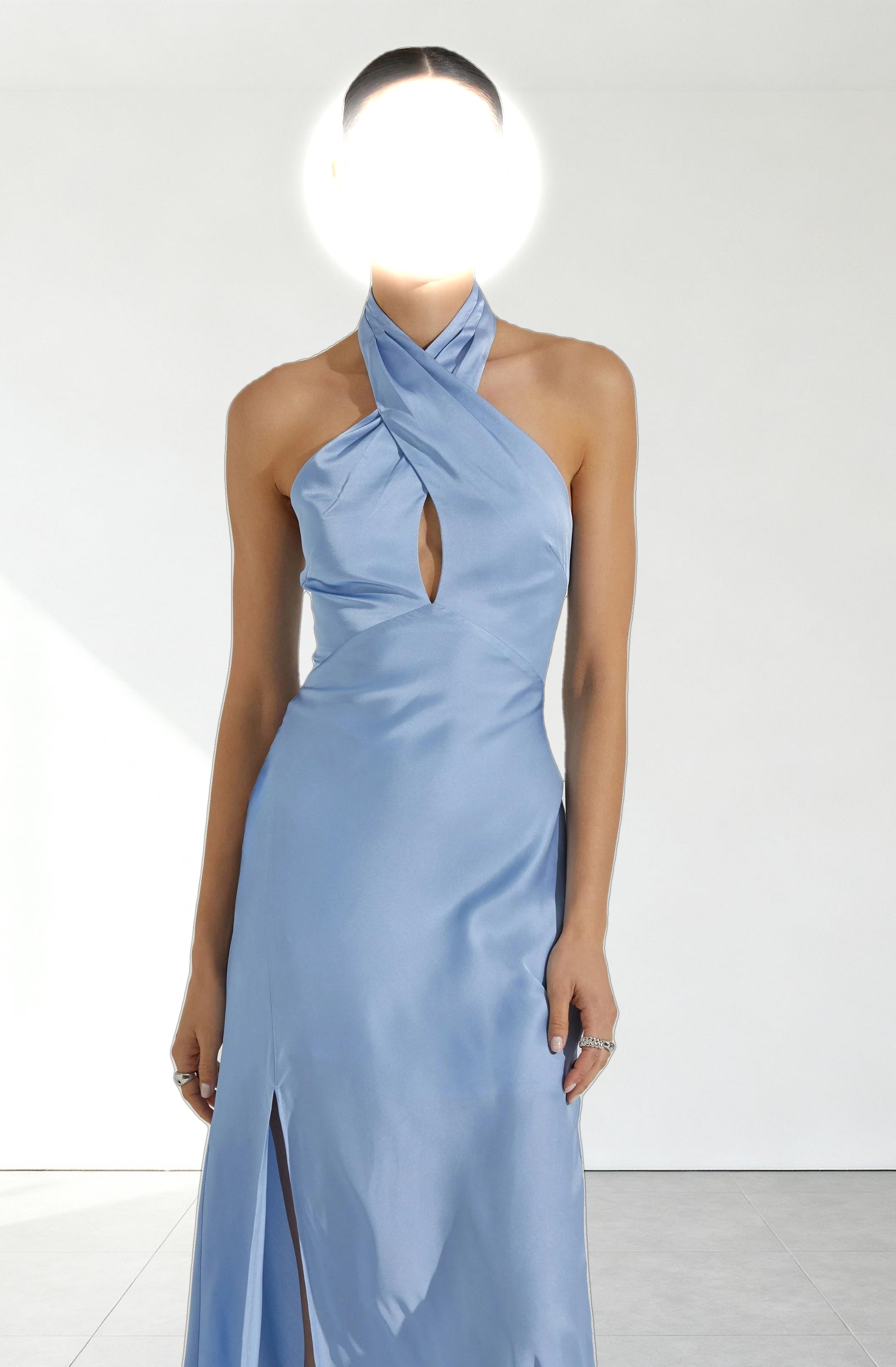 Marissa Satin Halter Neck Midi Dress