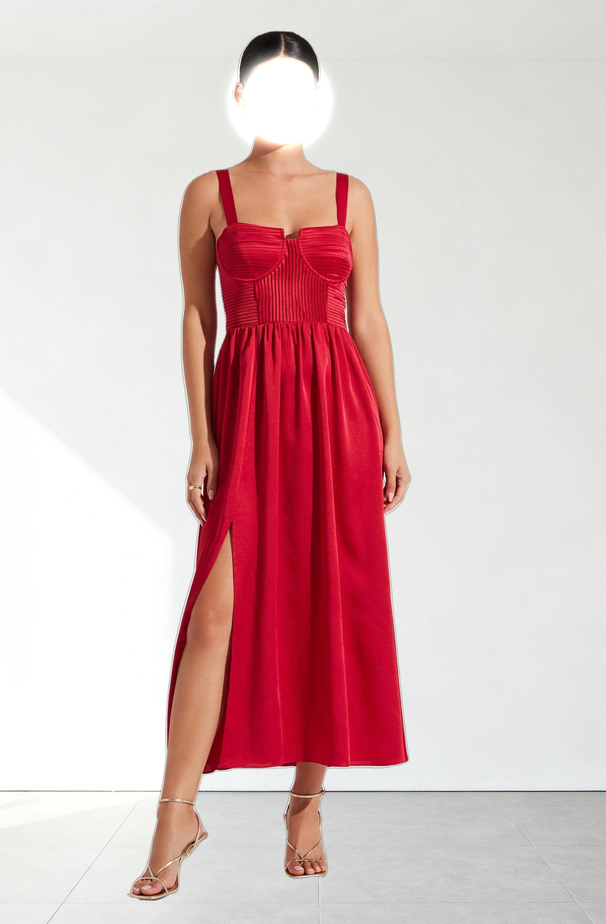 Pleated Bustier Midi Dress