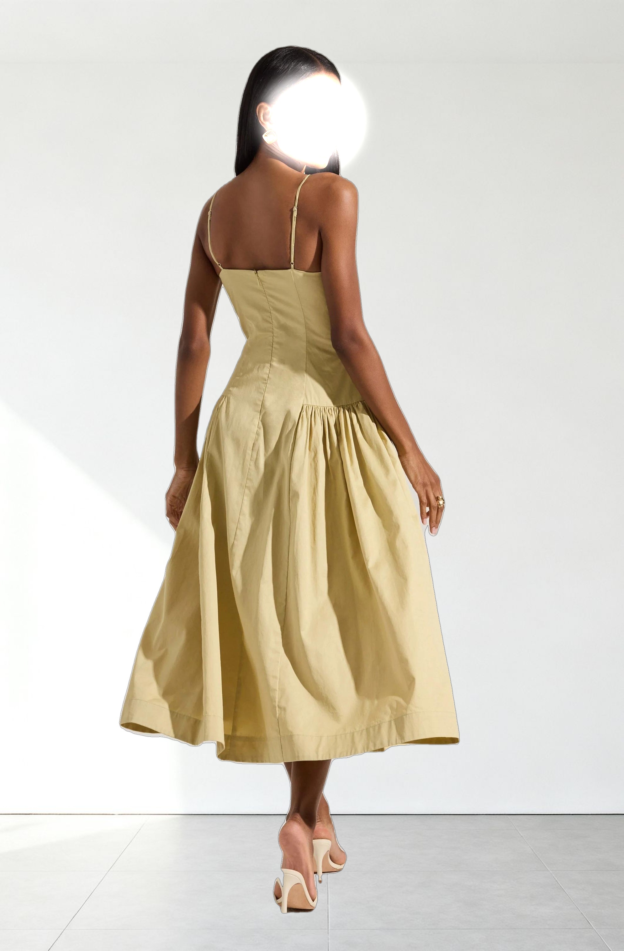 High Square Neck Midi Dress