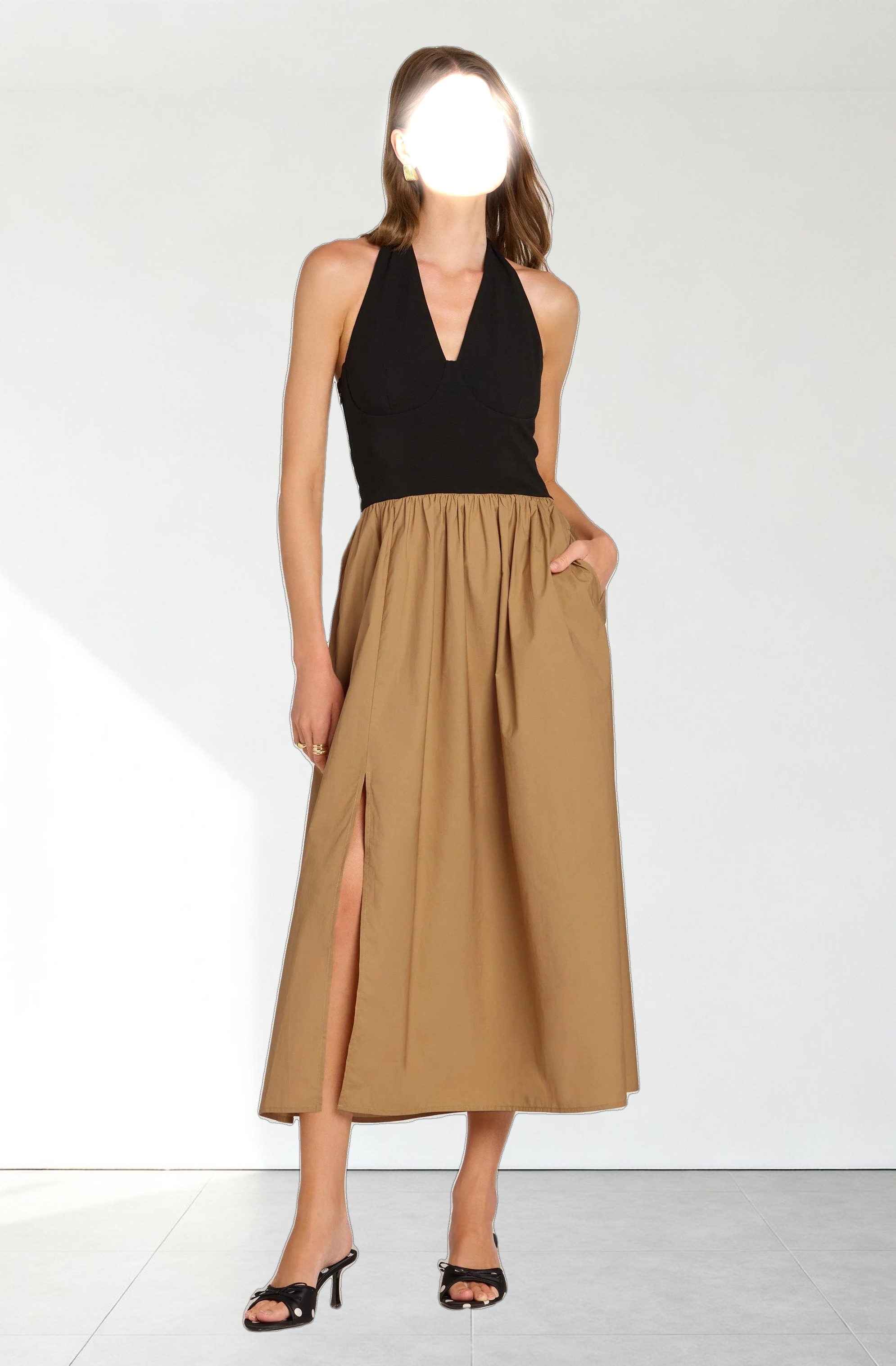 Mixed Media Halter Midi Dress