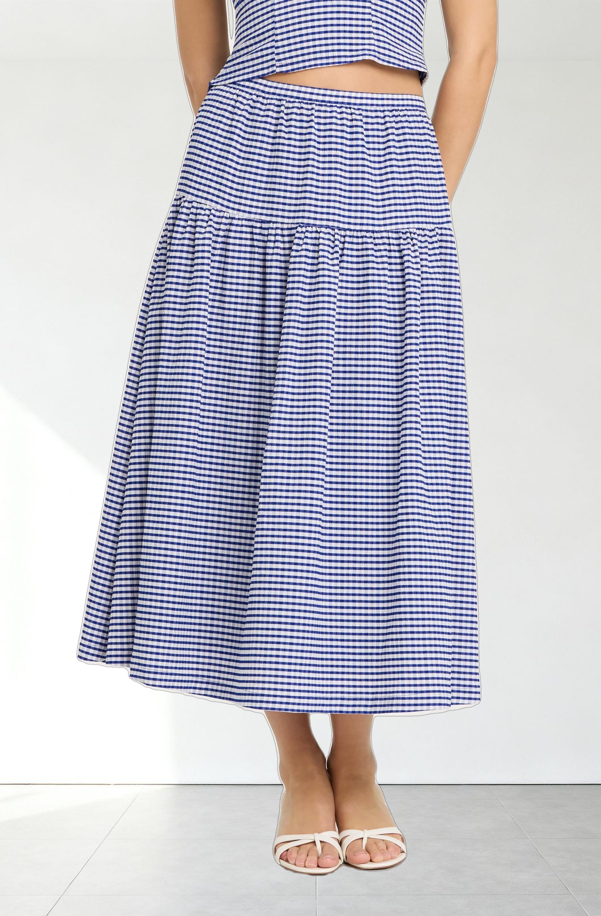 Drop Waist Gingham Midi Skirt