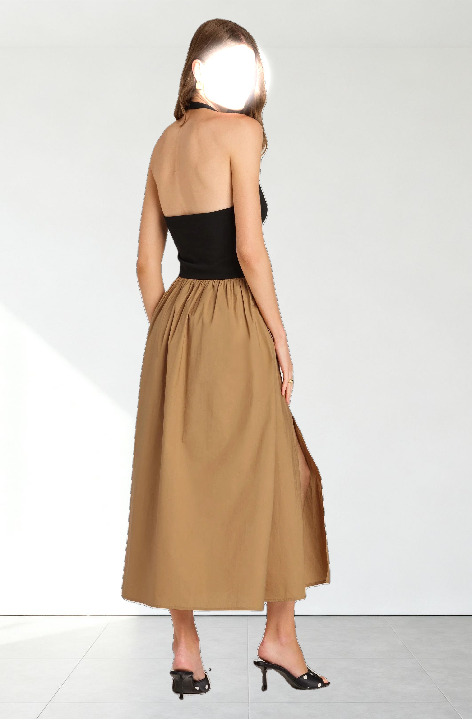 Mixed Media Halter Midi Dress