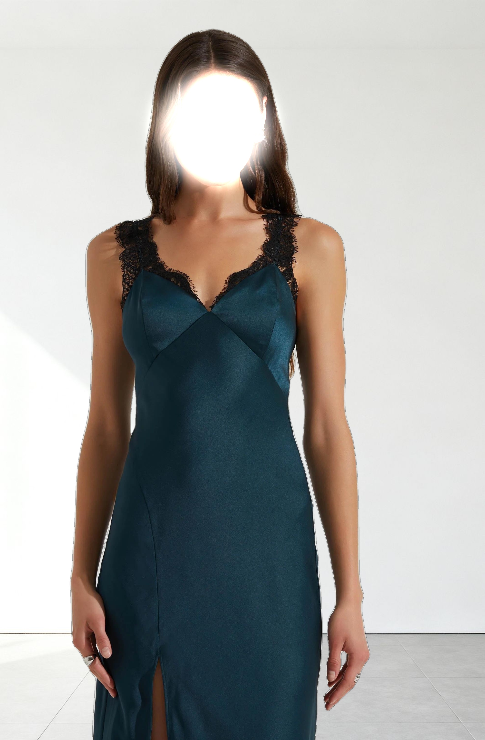 Eirene Satin Lace Trim Dress