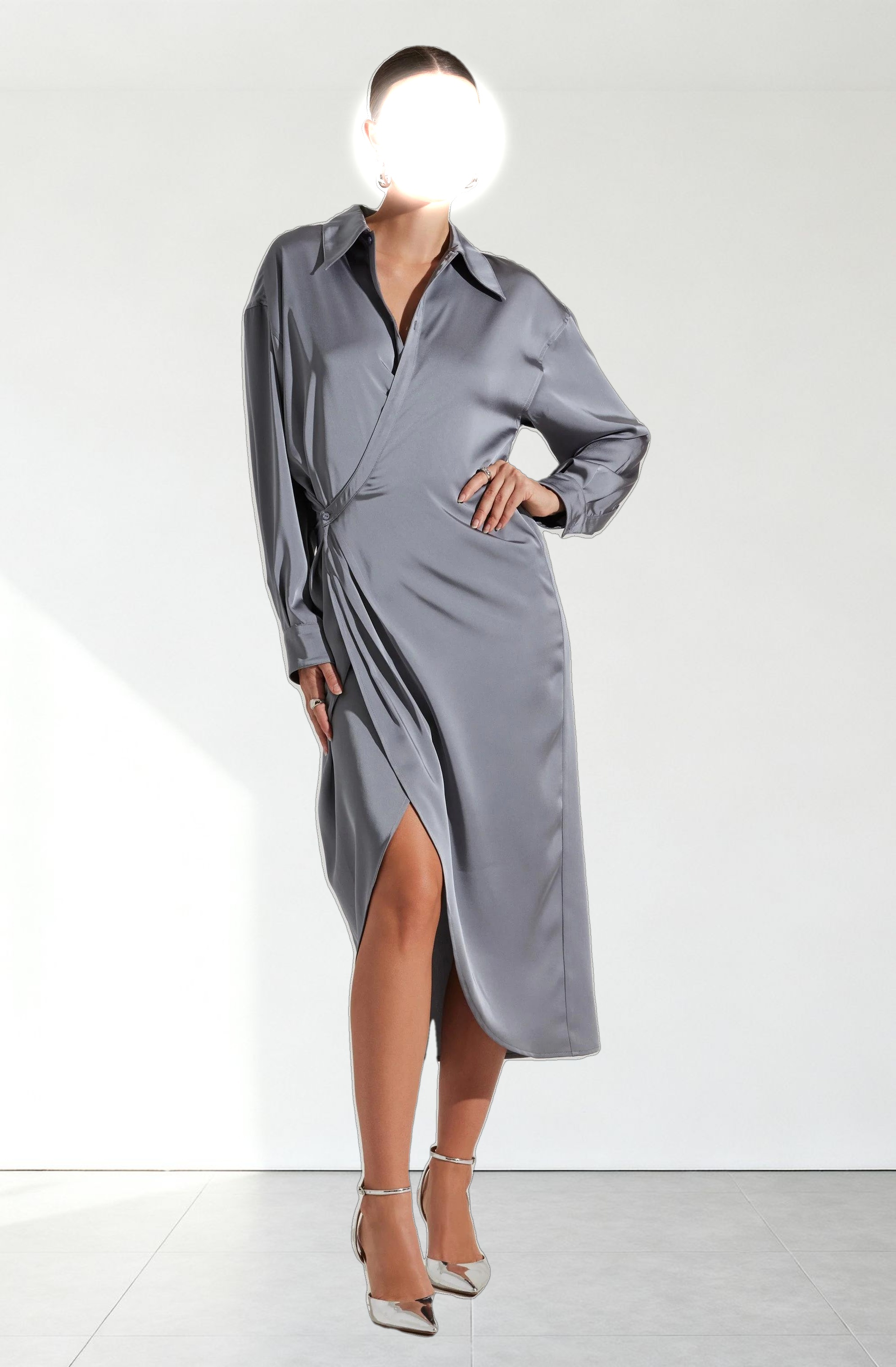 Ira Satin Wrap Shirt Dress