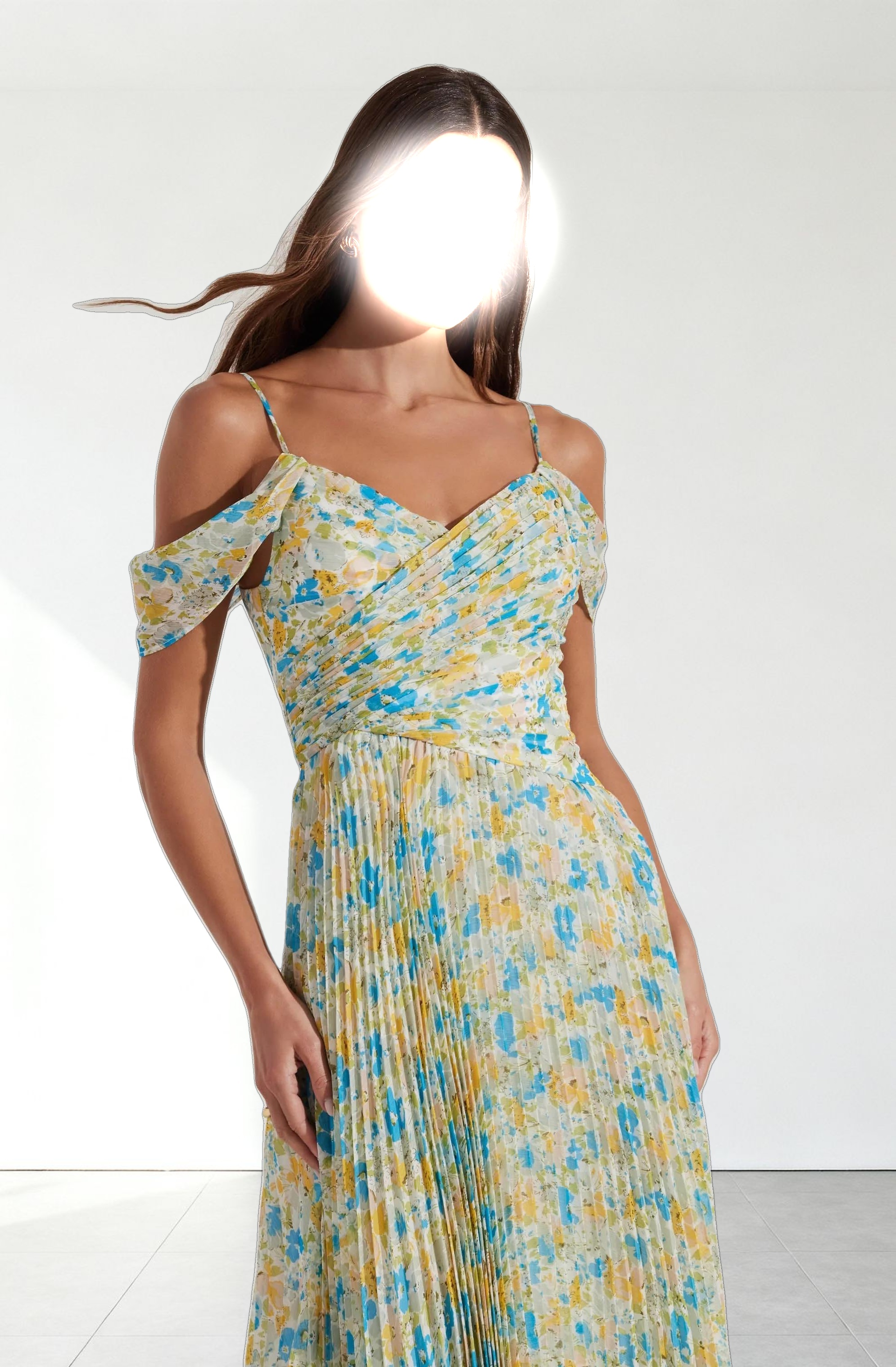 Pleated Cold Shoulder Midi Dress