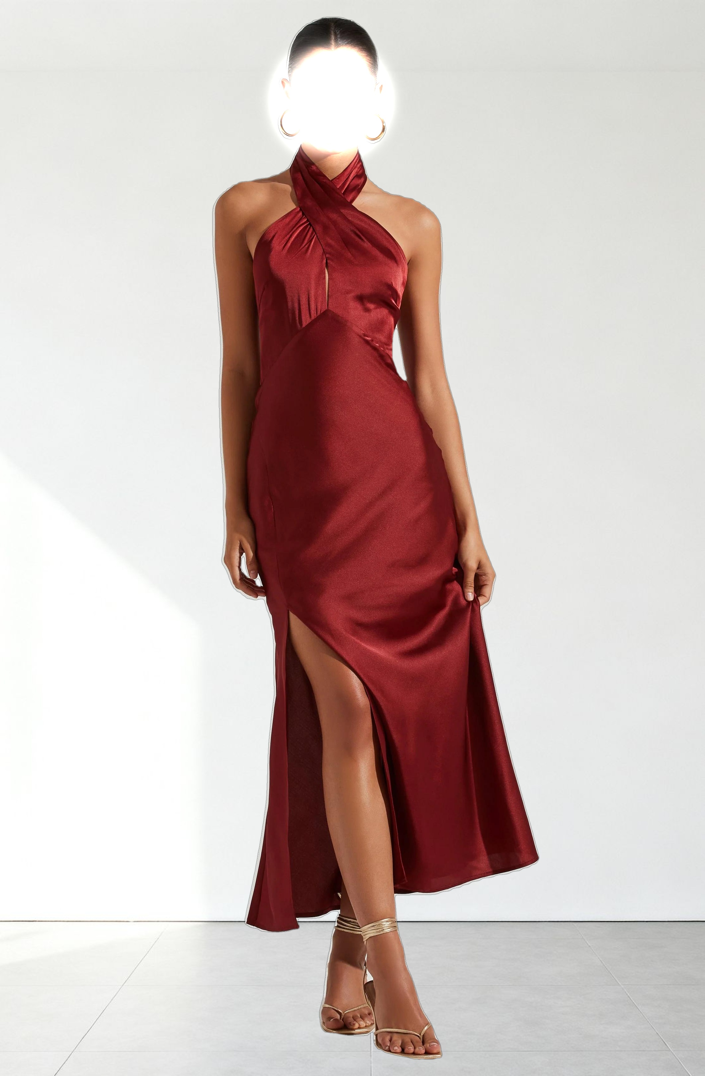 Marissa Satin Halter Neck Midi Dress