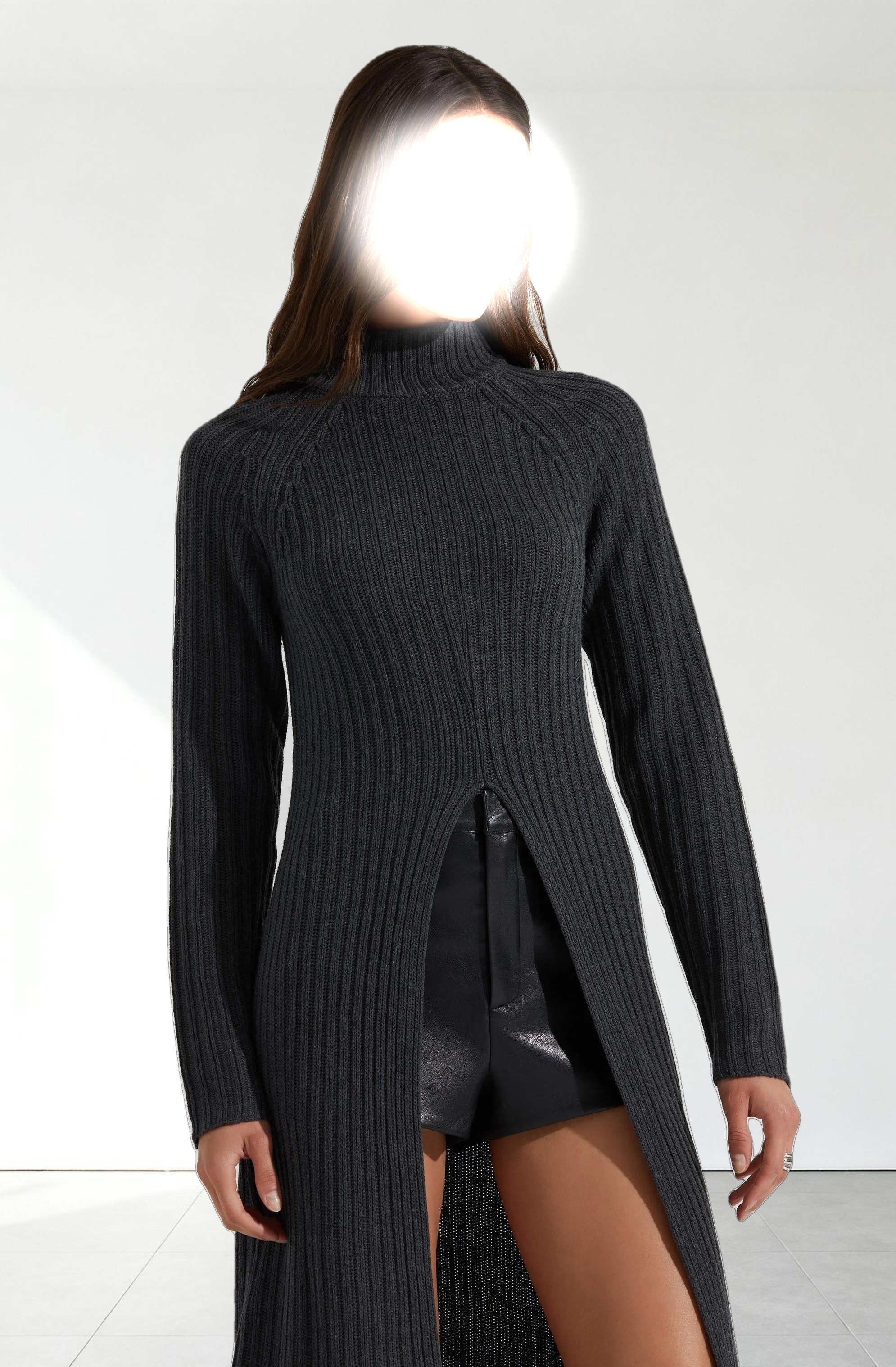 Estilo Mock Neck Slit Sweater