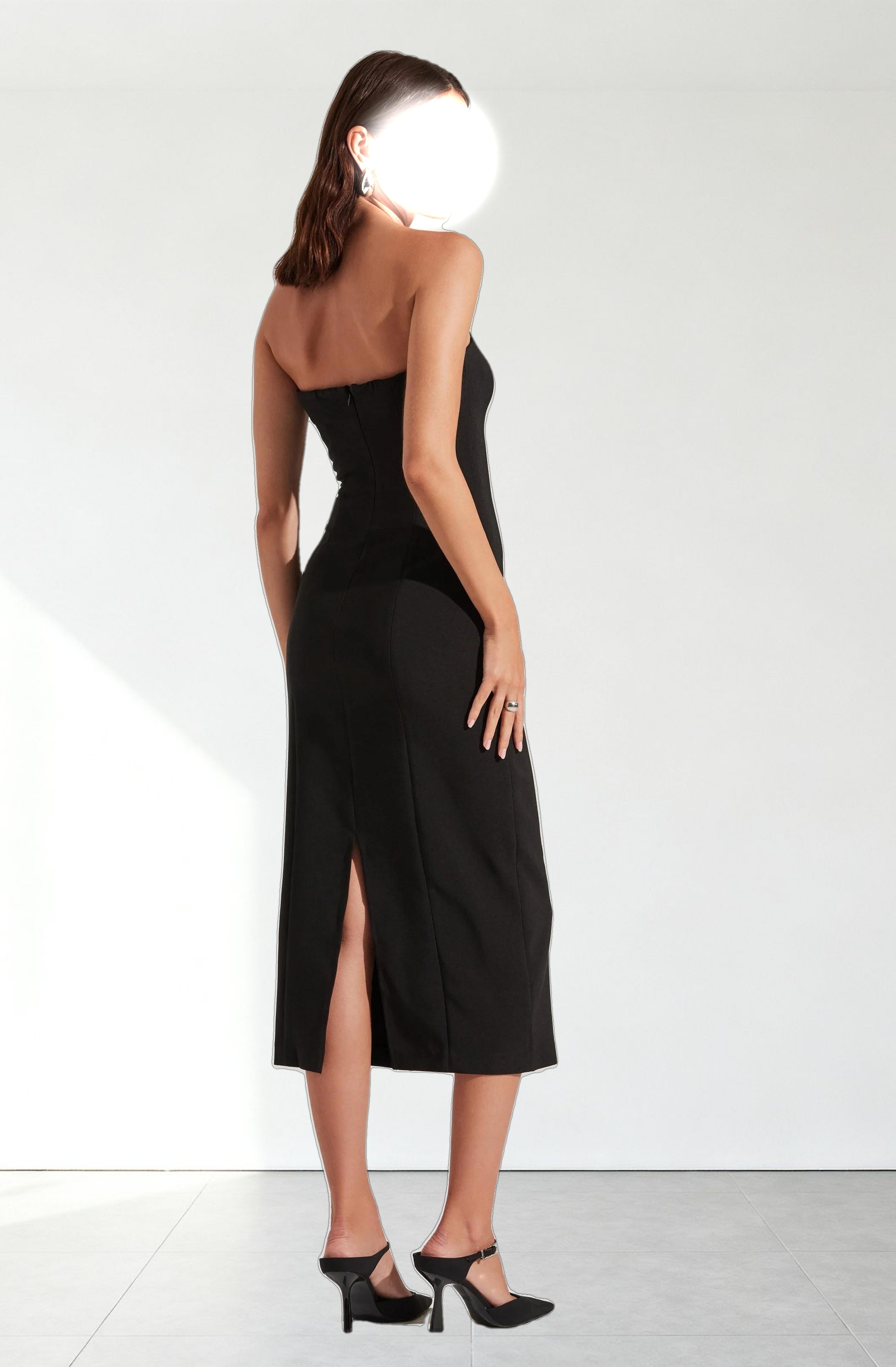 Strapless Double-Breasted Midi Dress