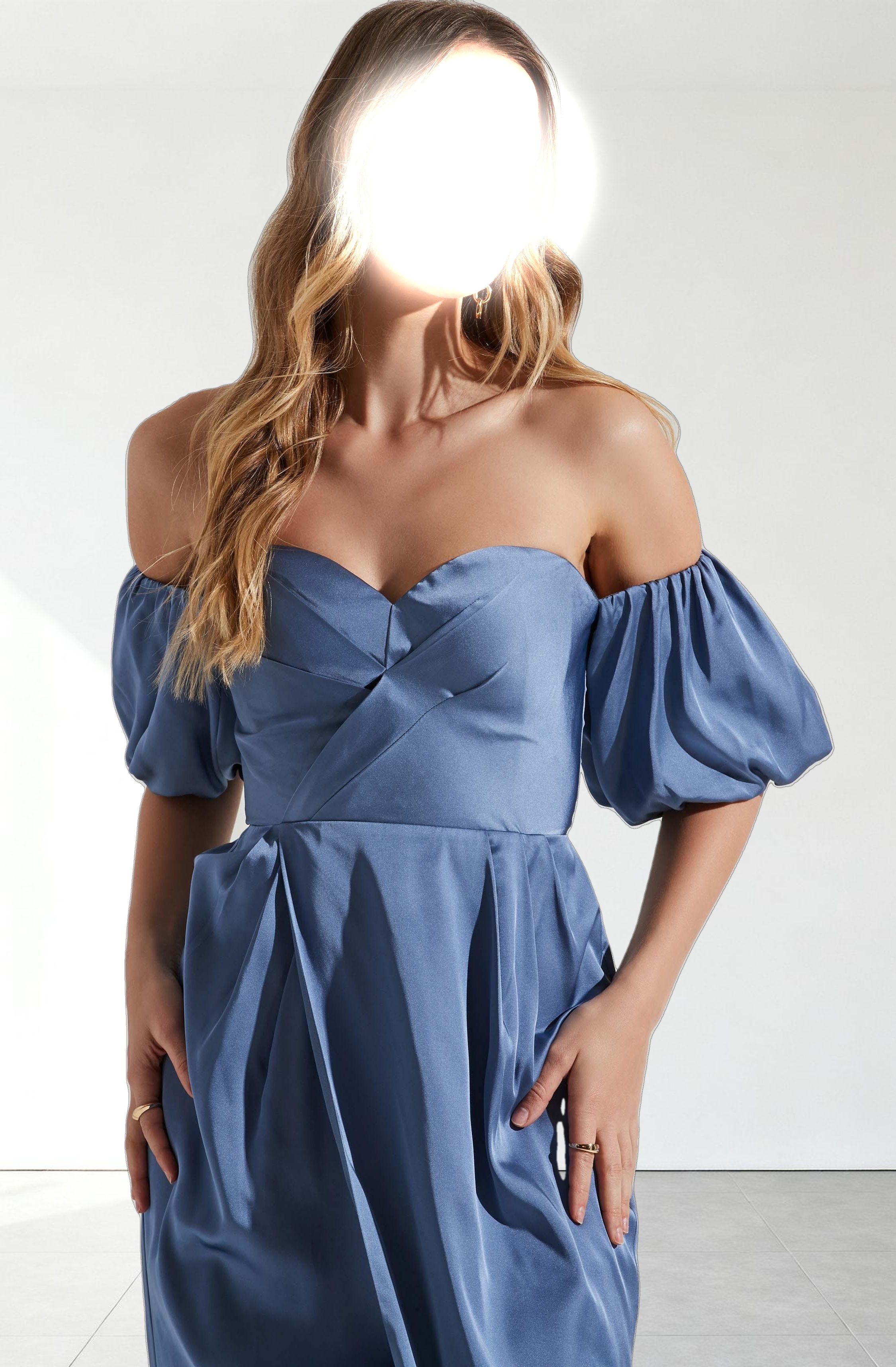 Zurina Off Shoulder Puff Sleeve Midi Dress