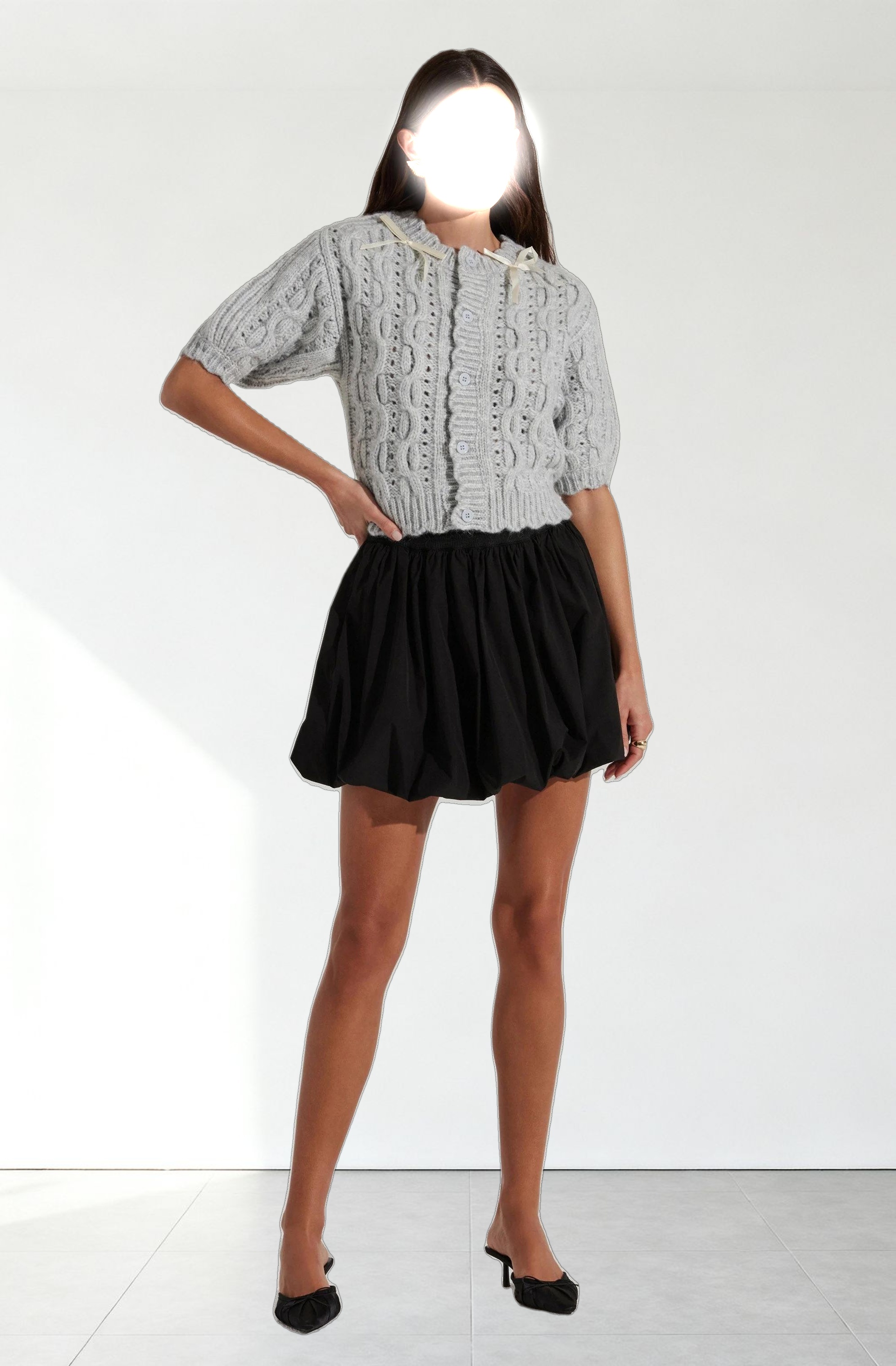 Bow Detail Cable Knit Cardigan