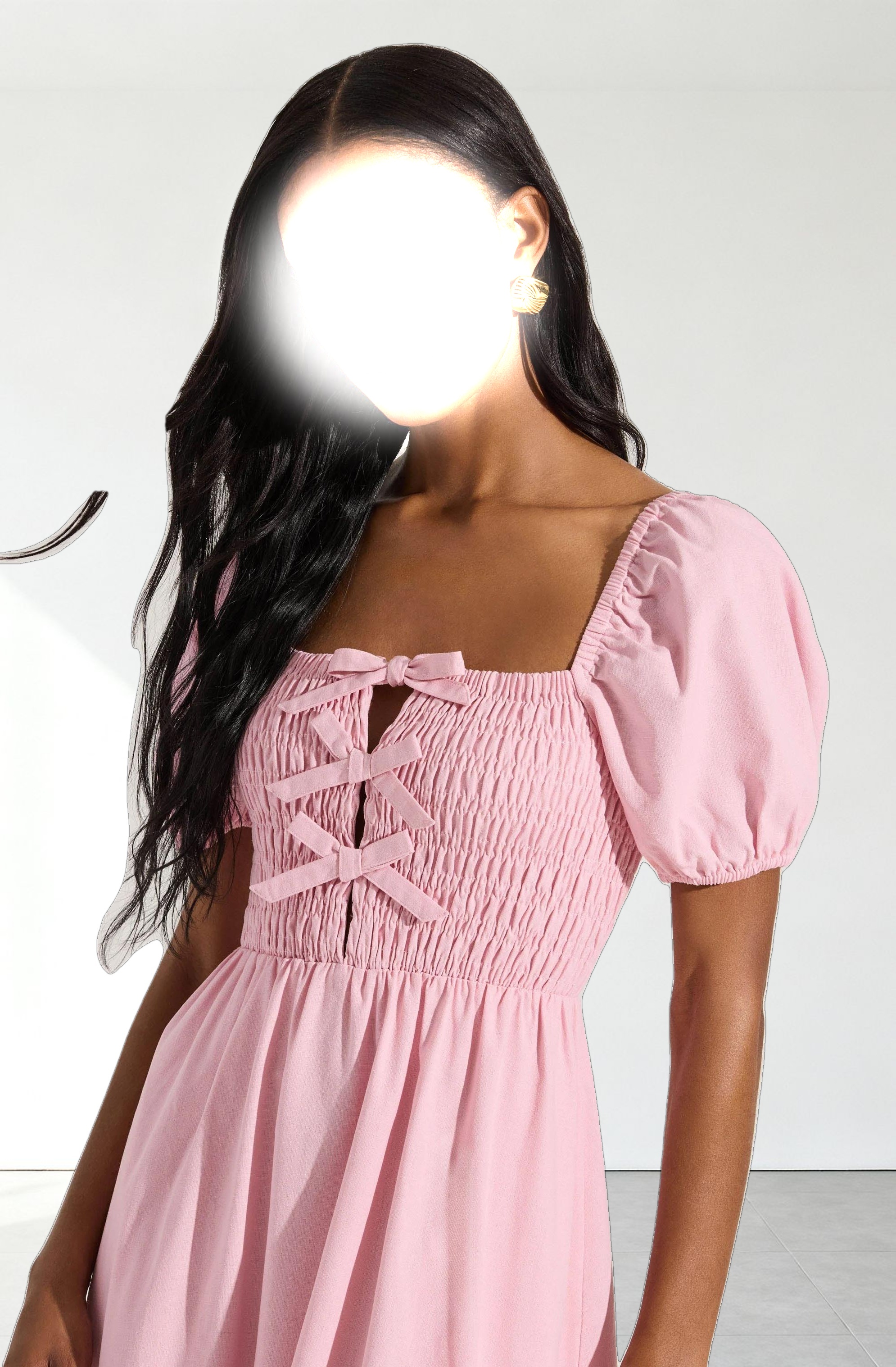 Smocked Bow Midi Dress