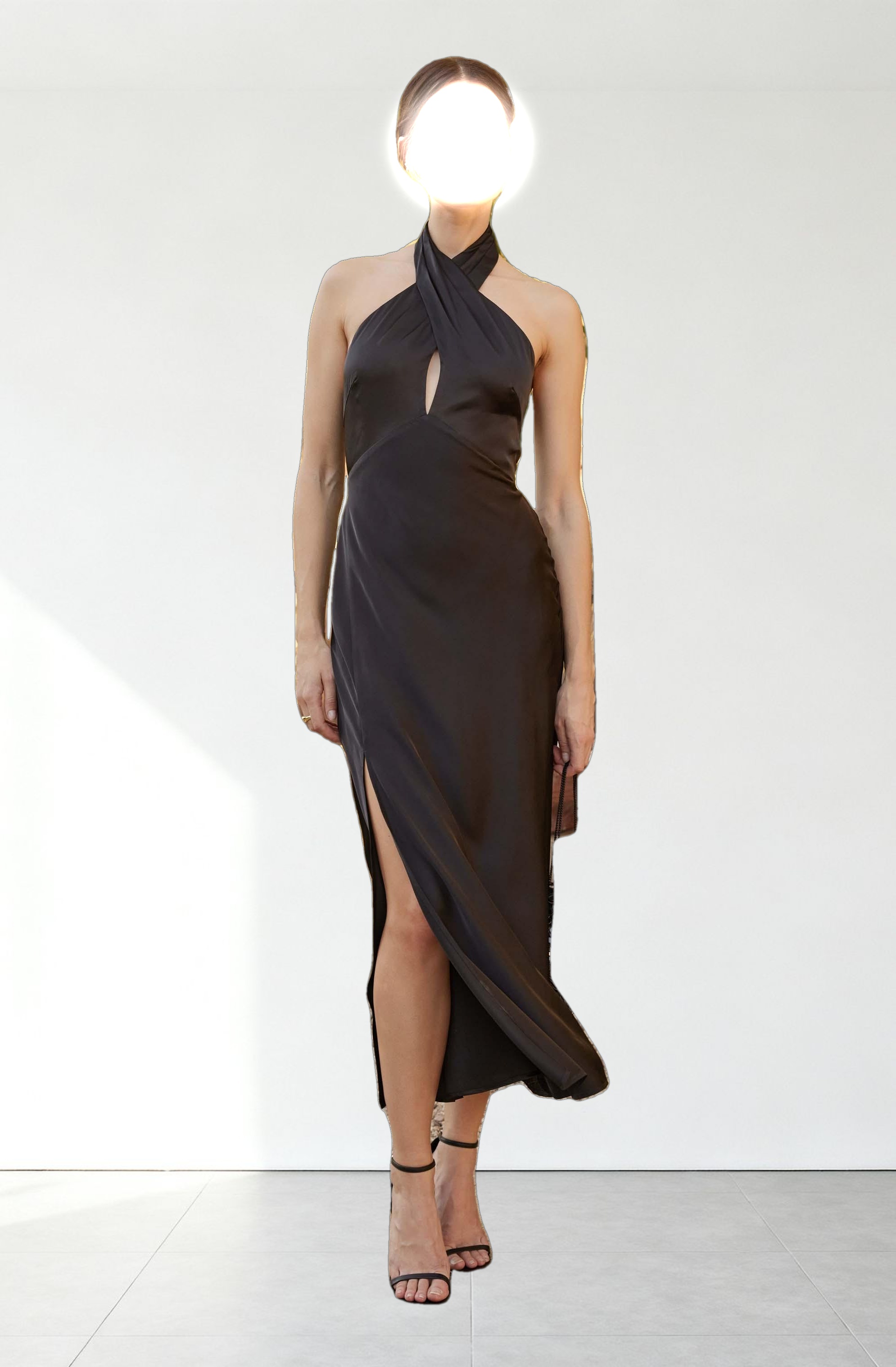 Marissa Satin Halter Neck Midi Dress