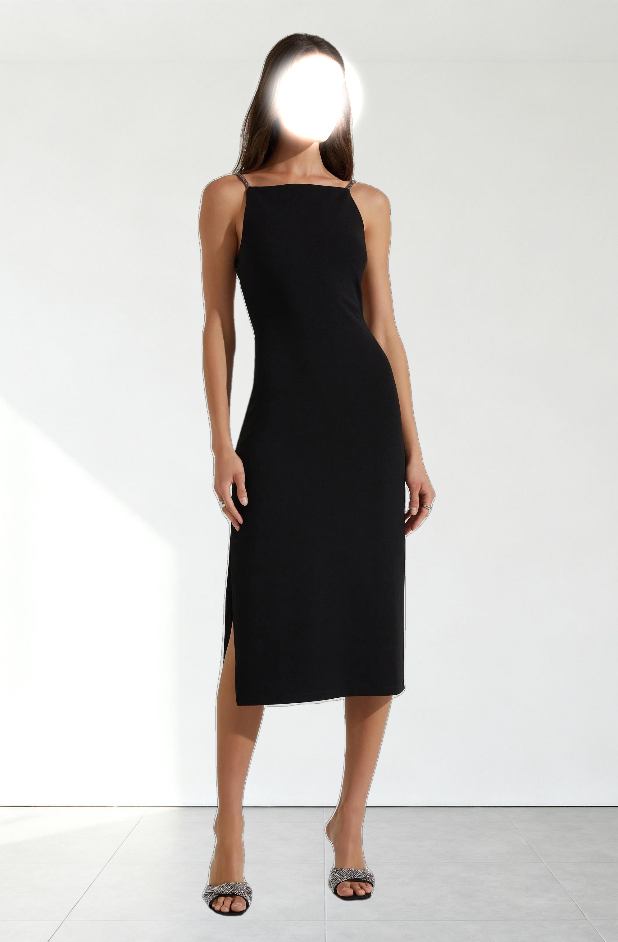 Elizsa Rhinestone Strap Midi Dress