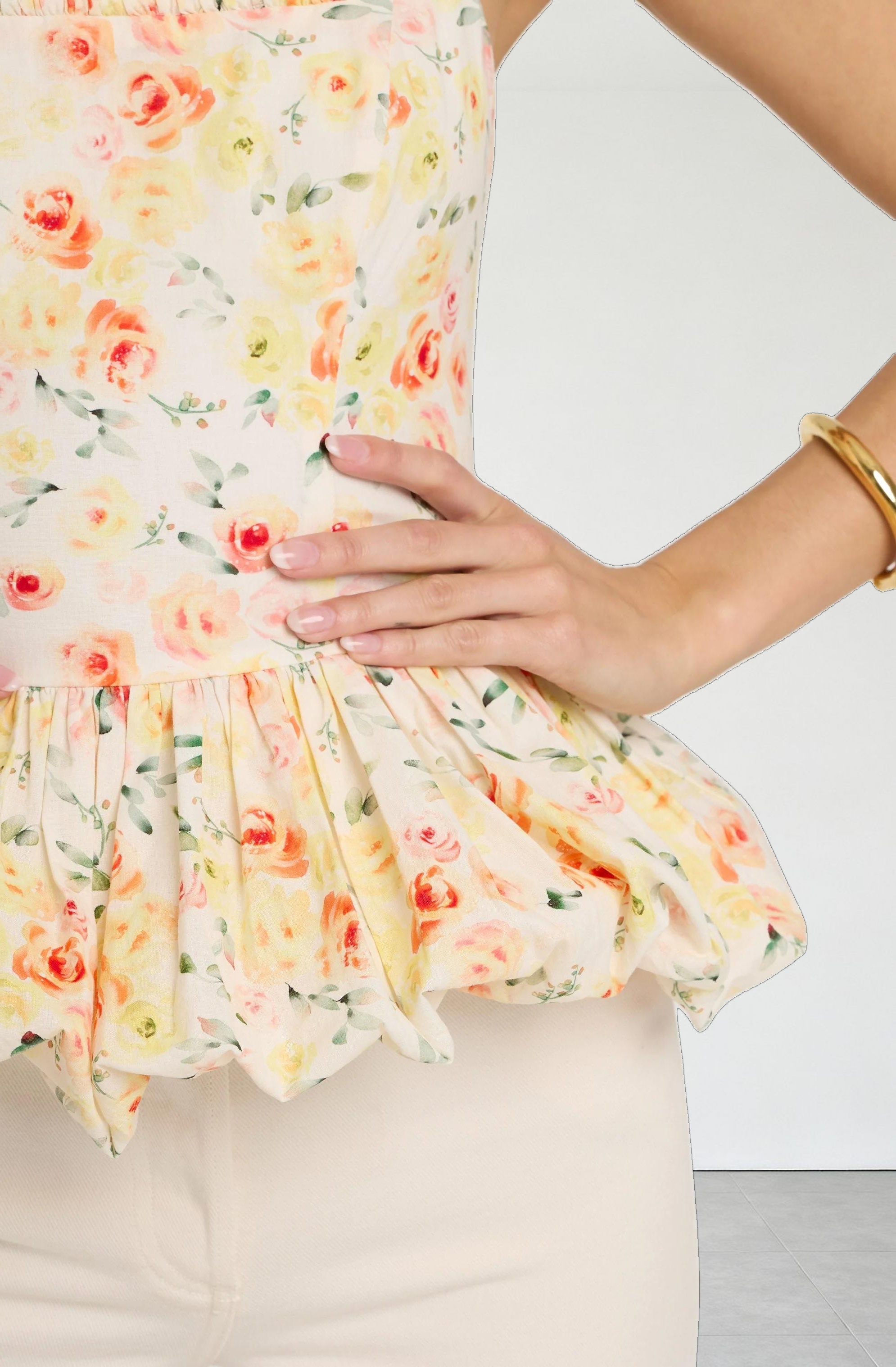 Floral Bubble Hem Peplum Top