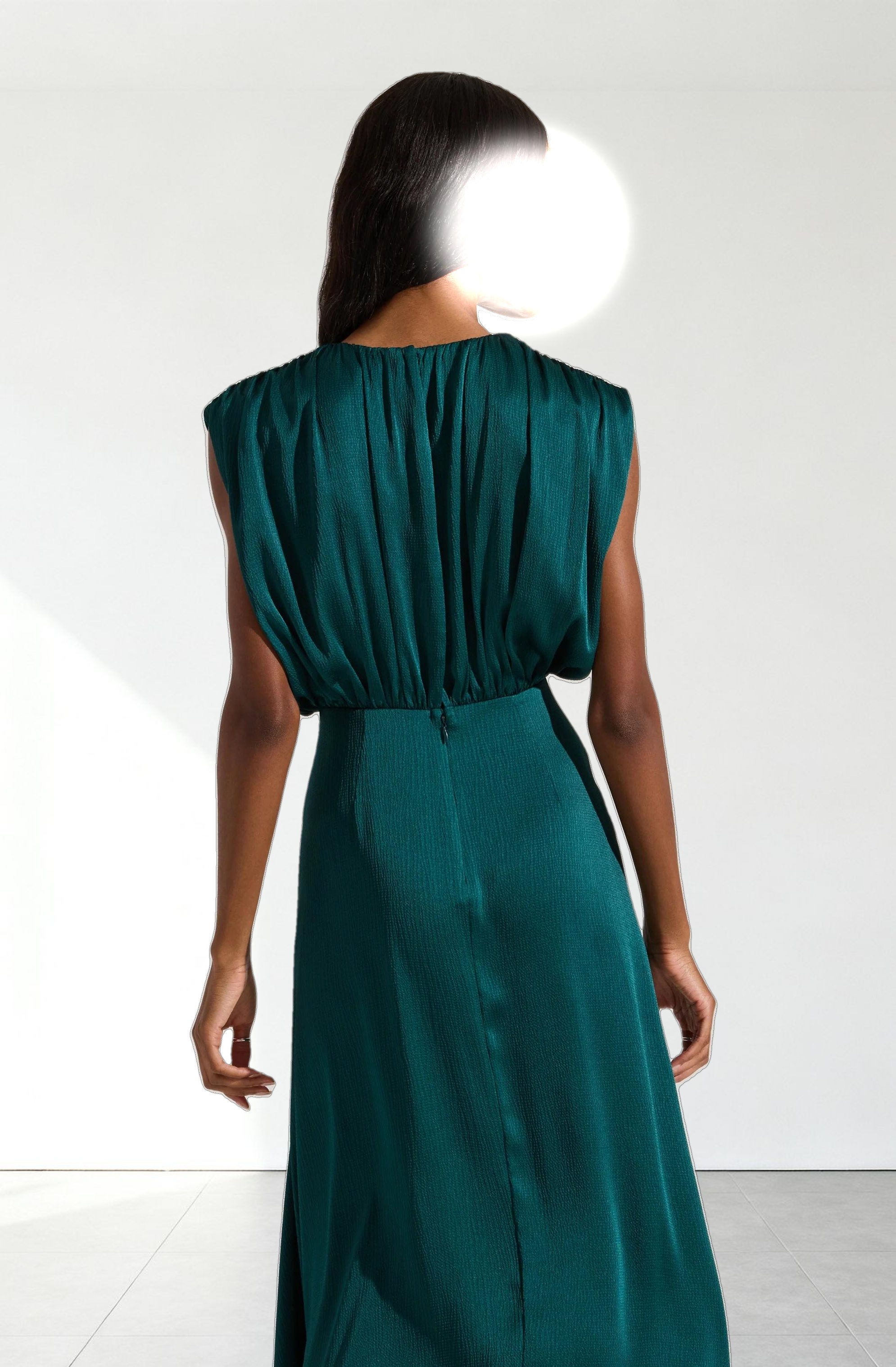 Blouson Satin Midi Dress