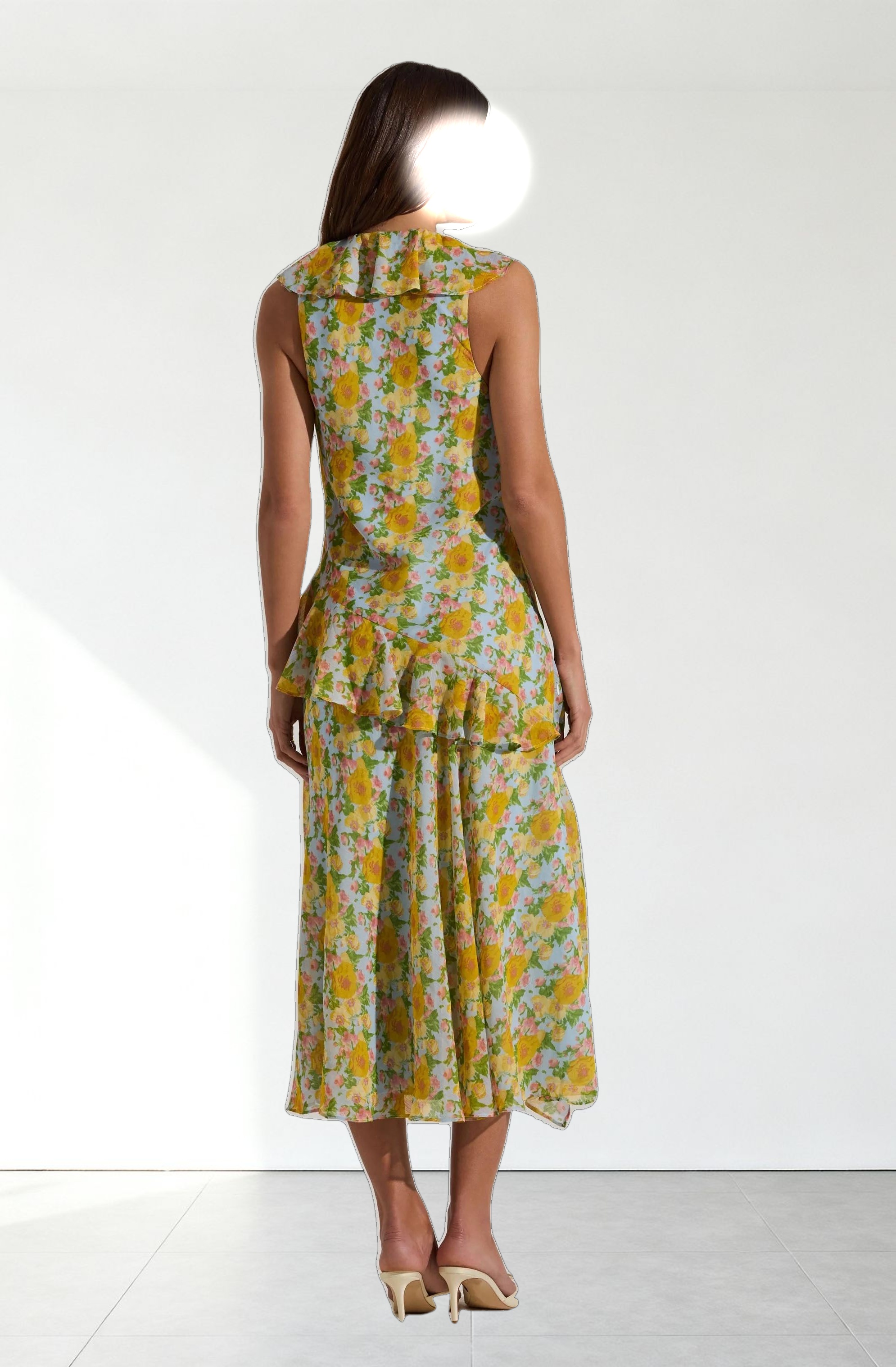 V-neck Floral Ruffle Midi Dress