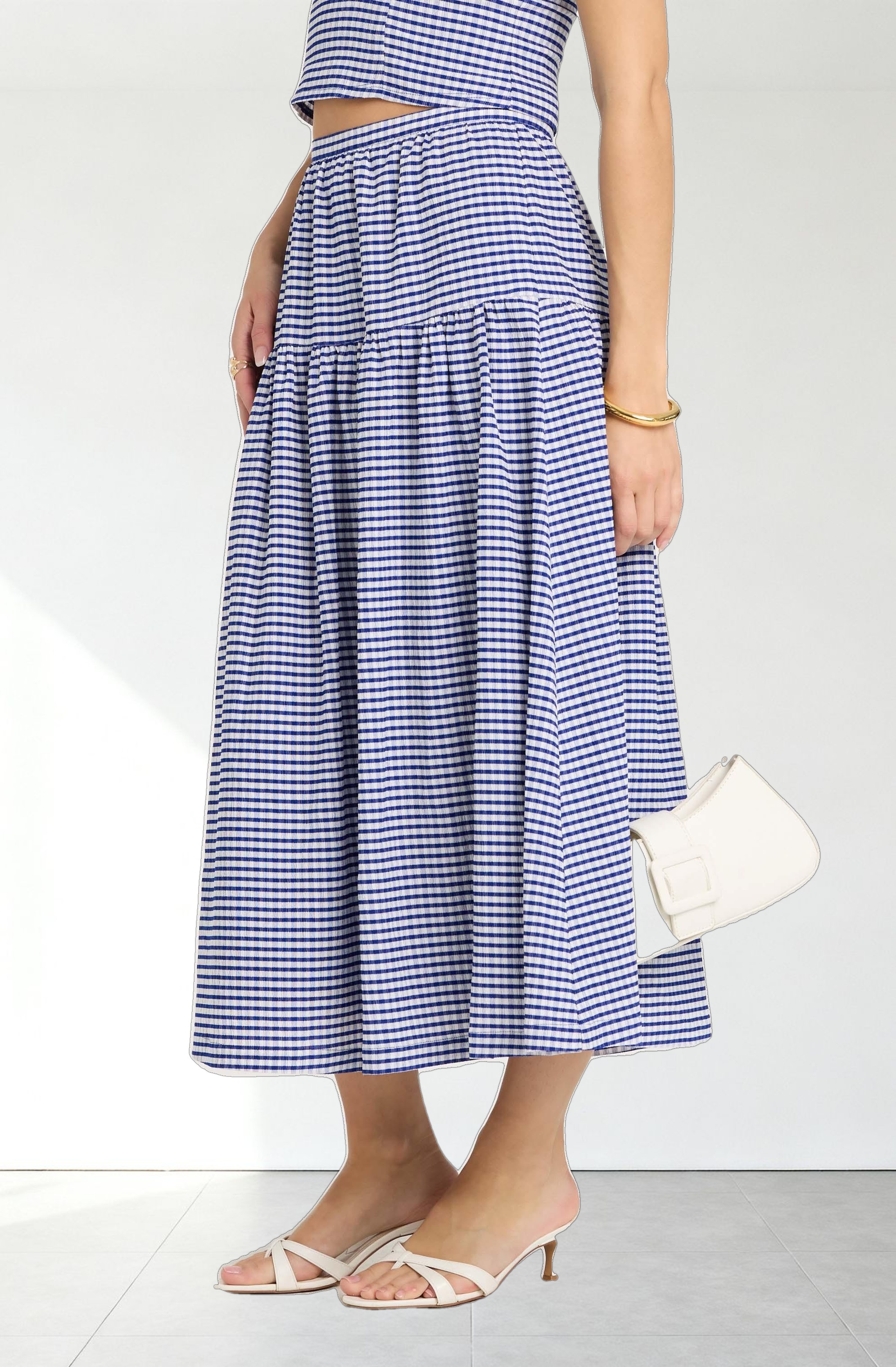 Drop Waist Gingham Midi Skirt