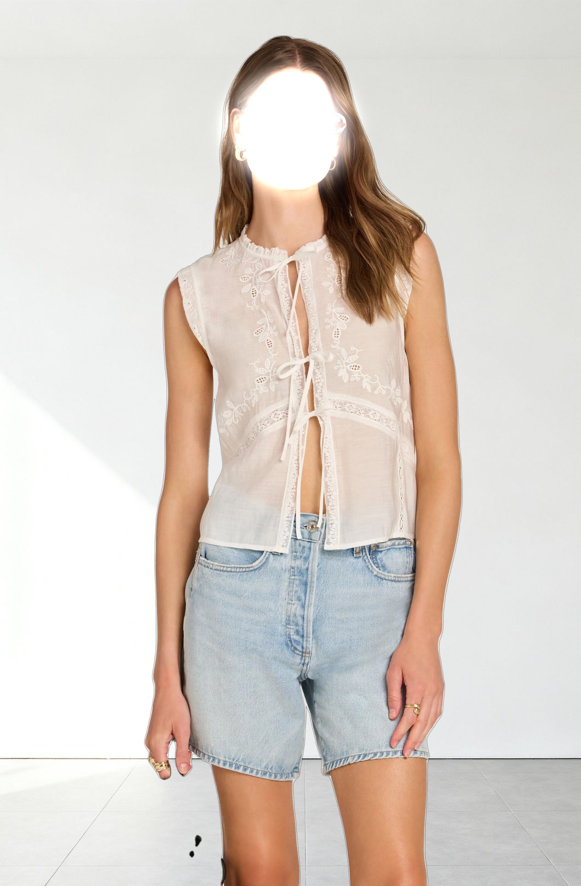 Lace Trim Tie-Front Top