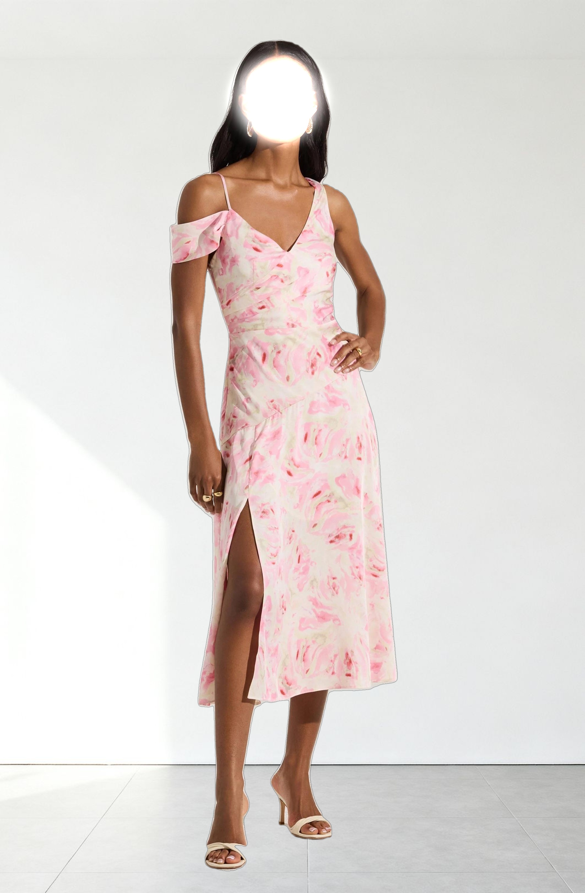 Asymmetric Shoulder Strap Midi Dress