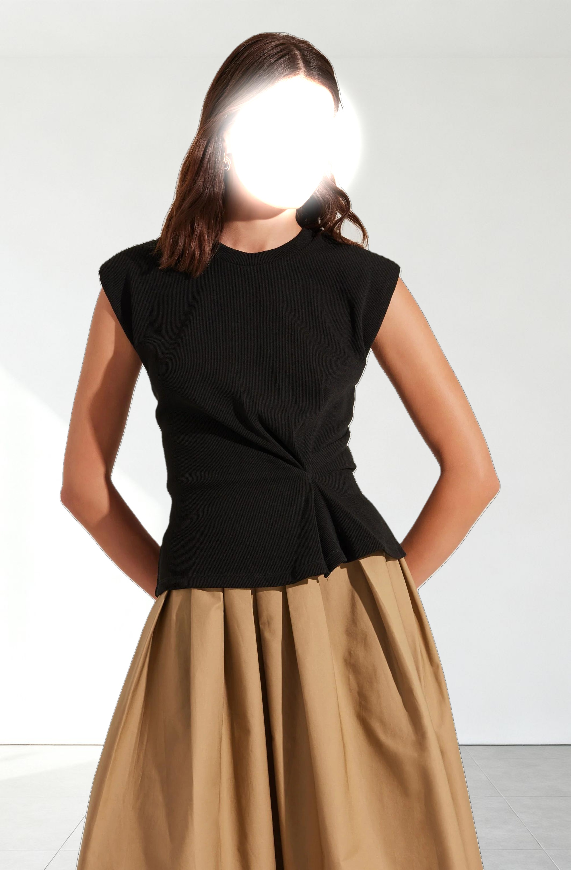 Cinched Waist Ribbed Knit Top