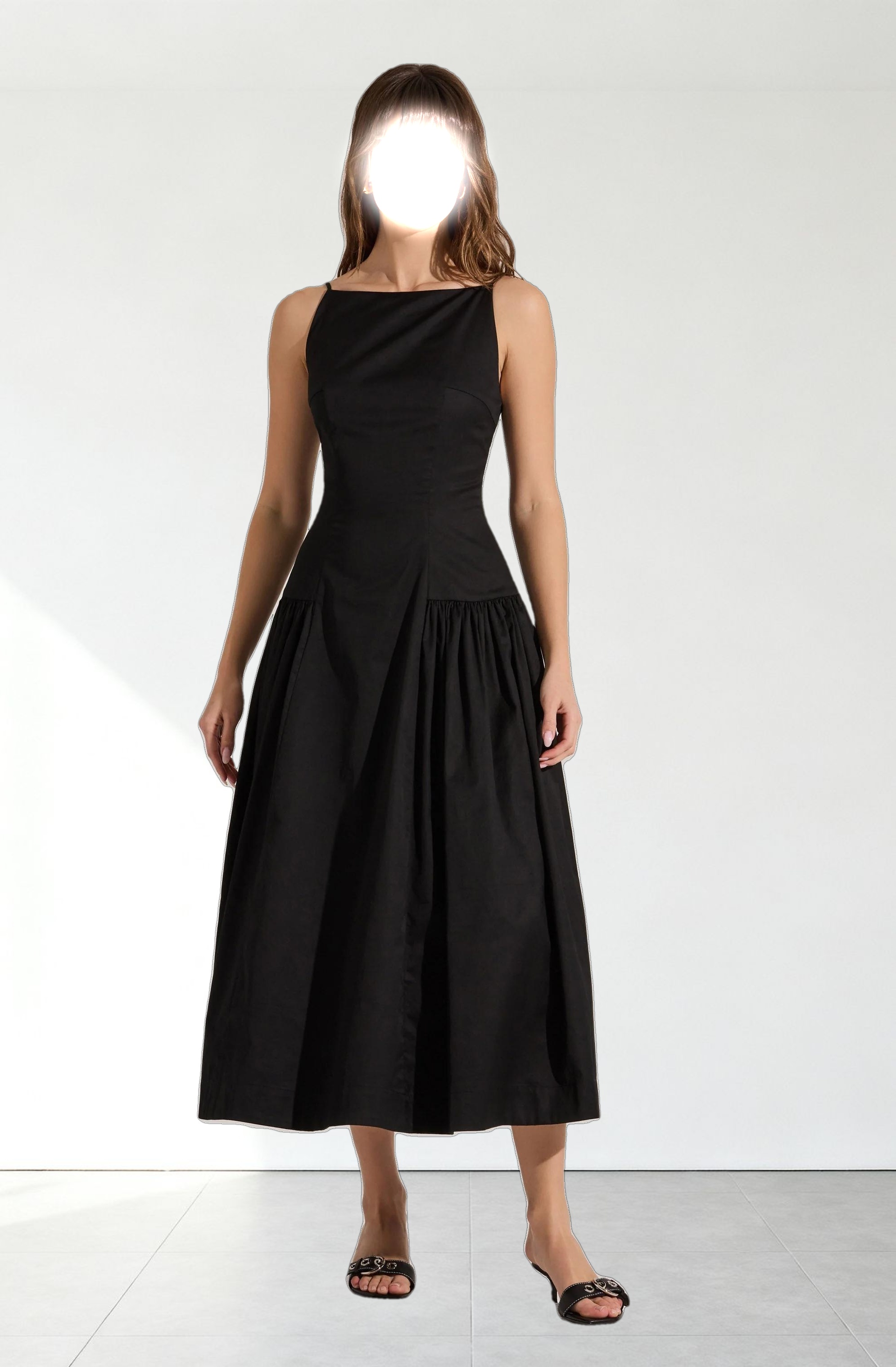 High Square Neck Midi Dress