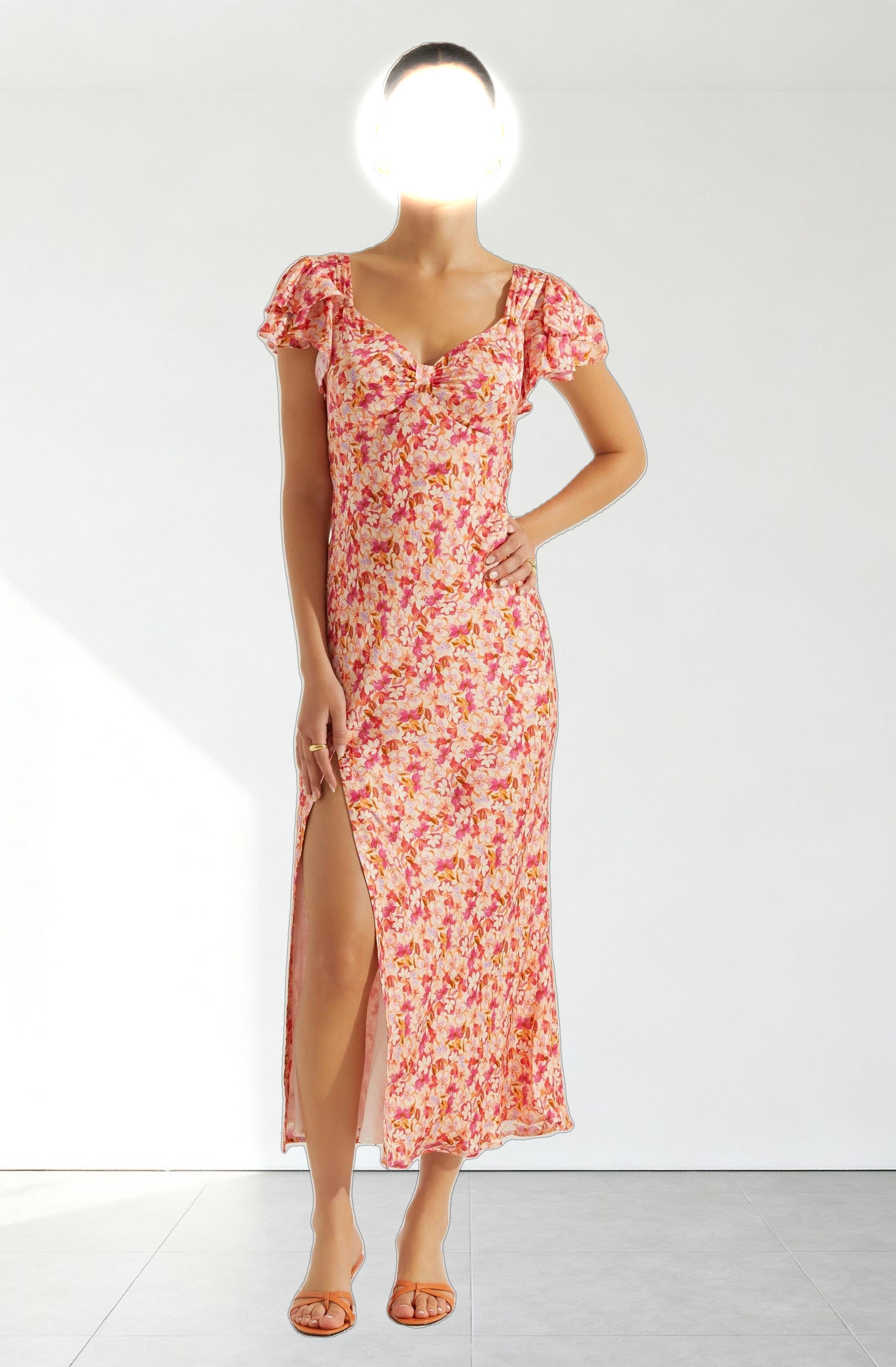 Maisy Floral Flutter Sleeve Midi Dress