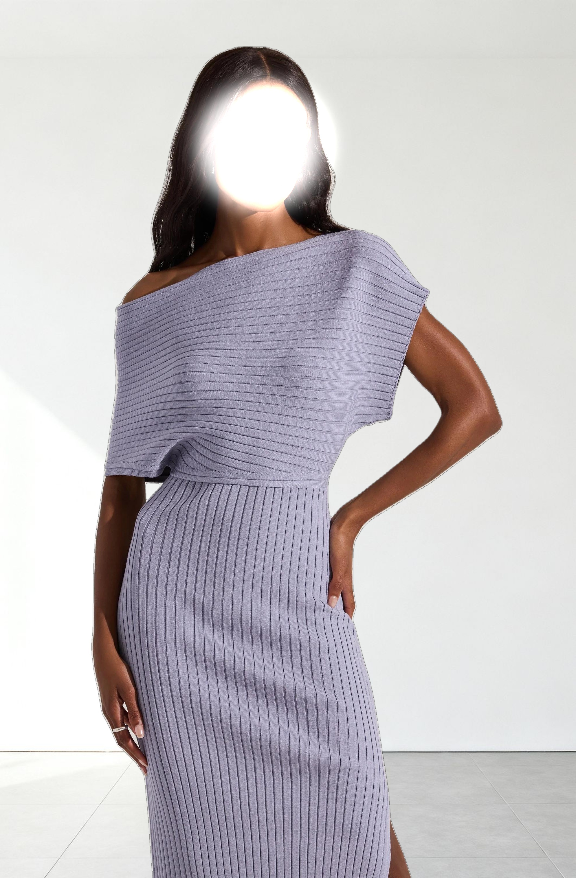 Off Shoulder Ribbed Sweater Dress