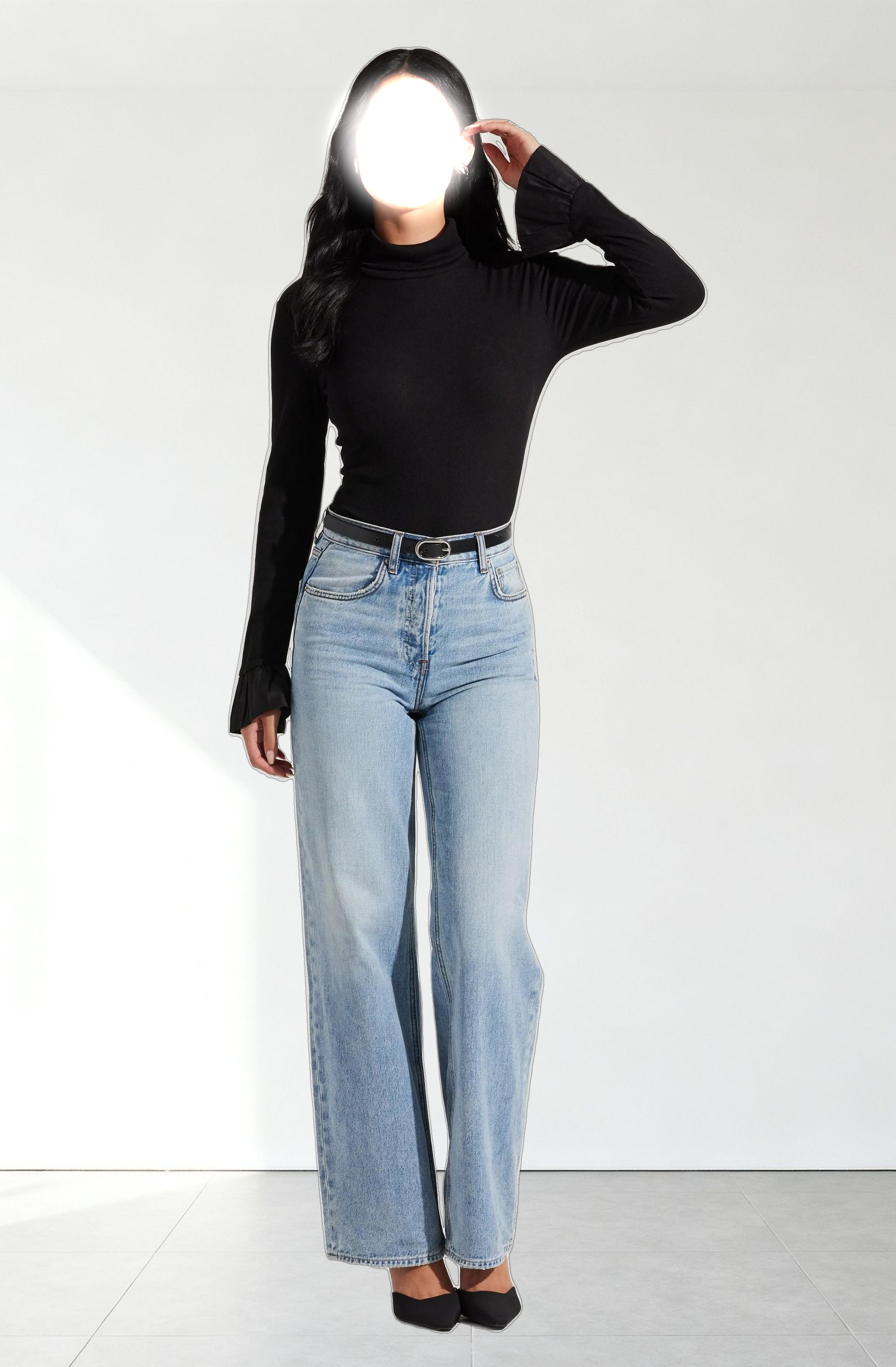 Flare Sleeve Ribbed Turtleneck