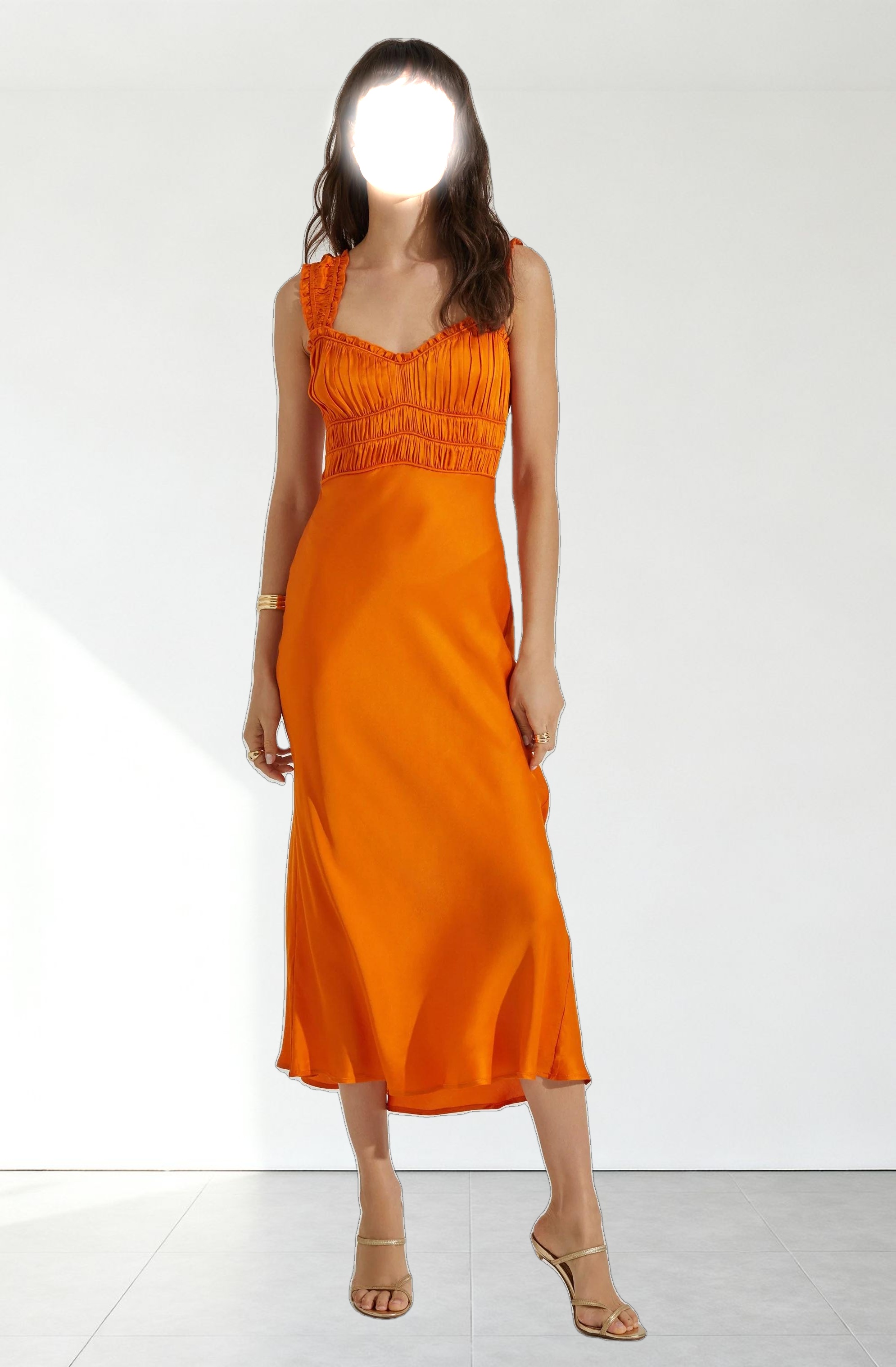 Enola Satin Smocked Midi Dress