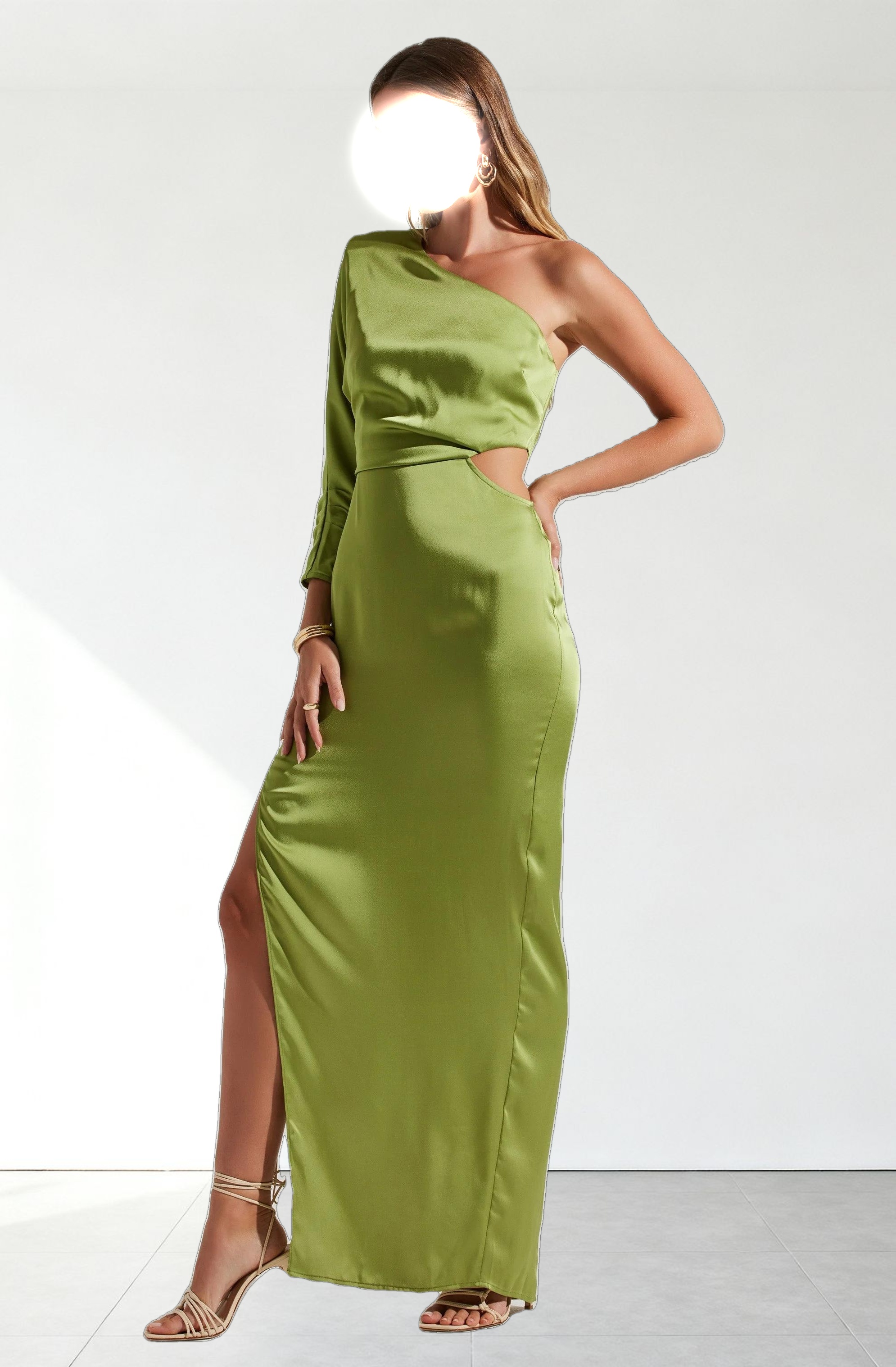 Amari Satin Cutout One Shoulder Maxi Dress