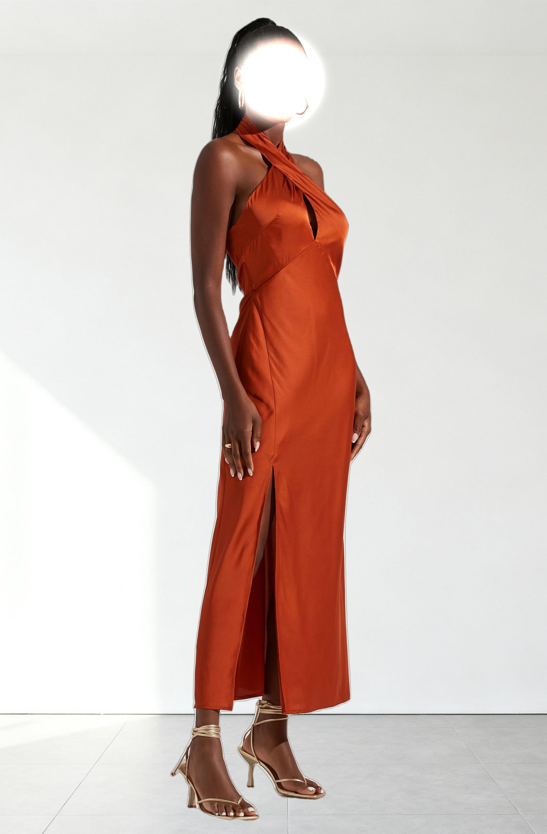 Marissa Satin Halter Neck Midi Dress