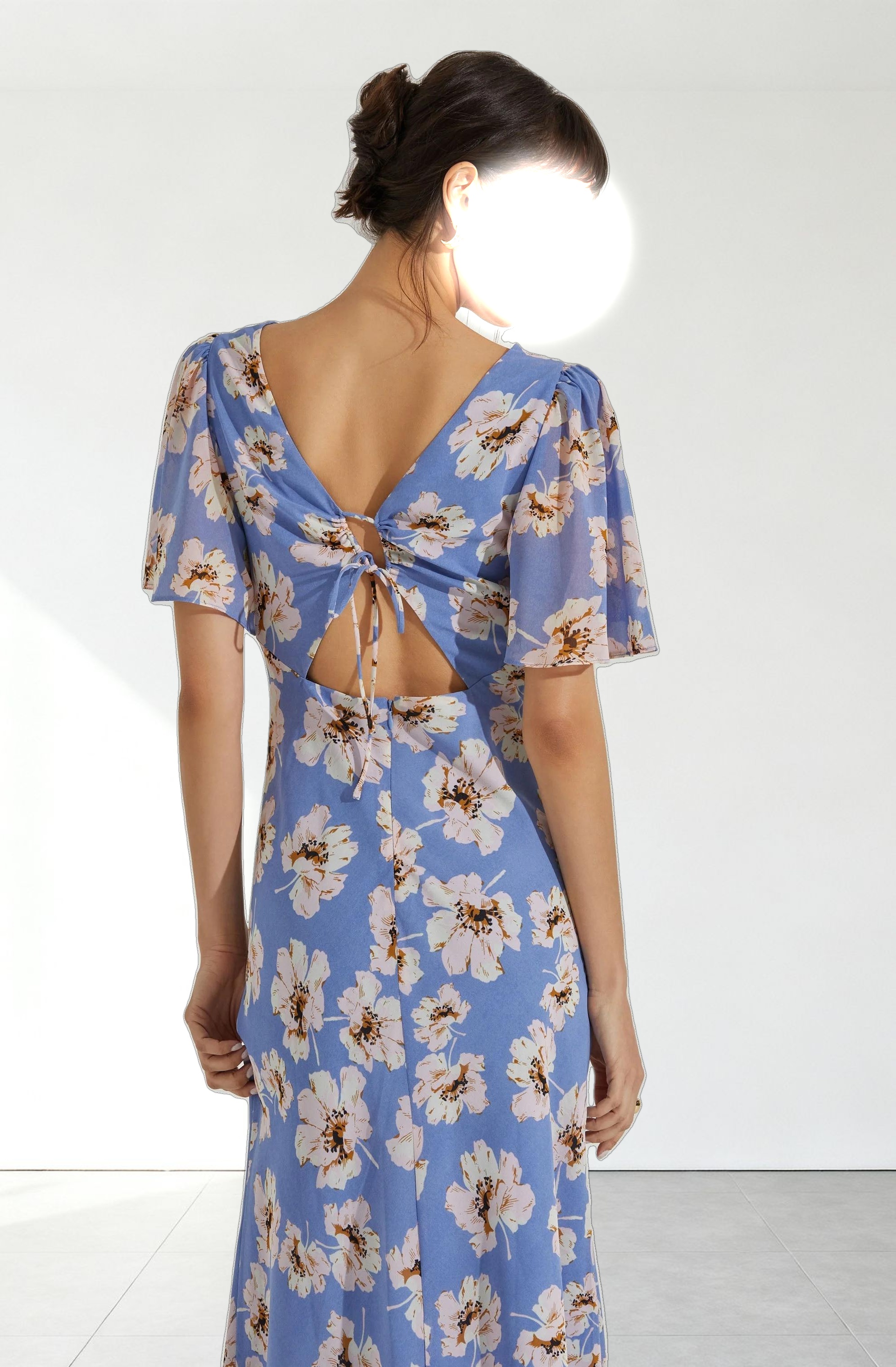 Tie Back Flutter Sleeve Midi Dress