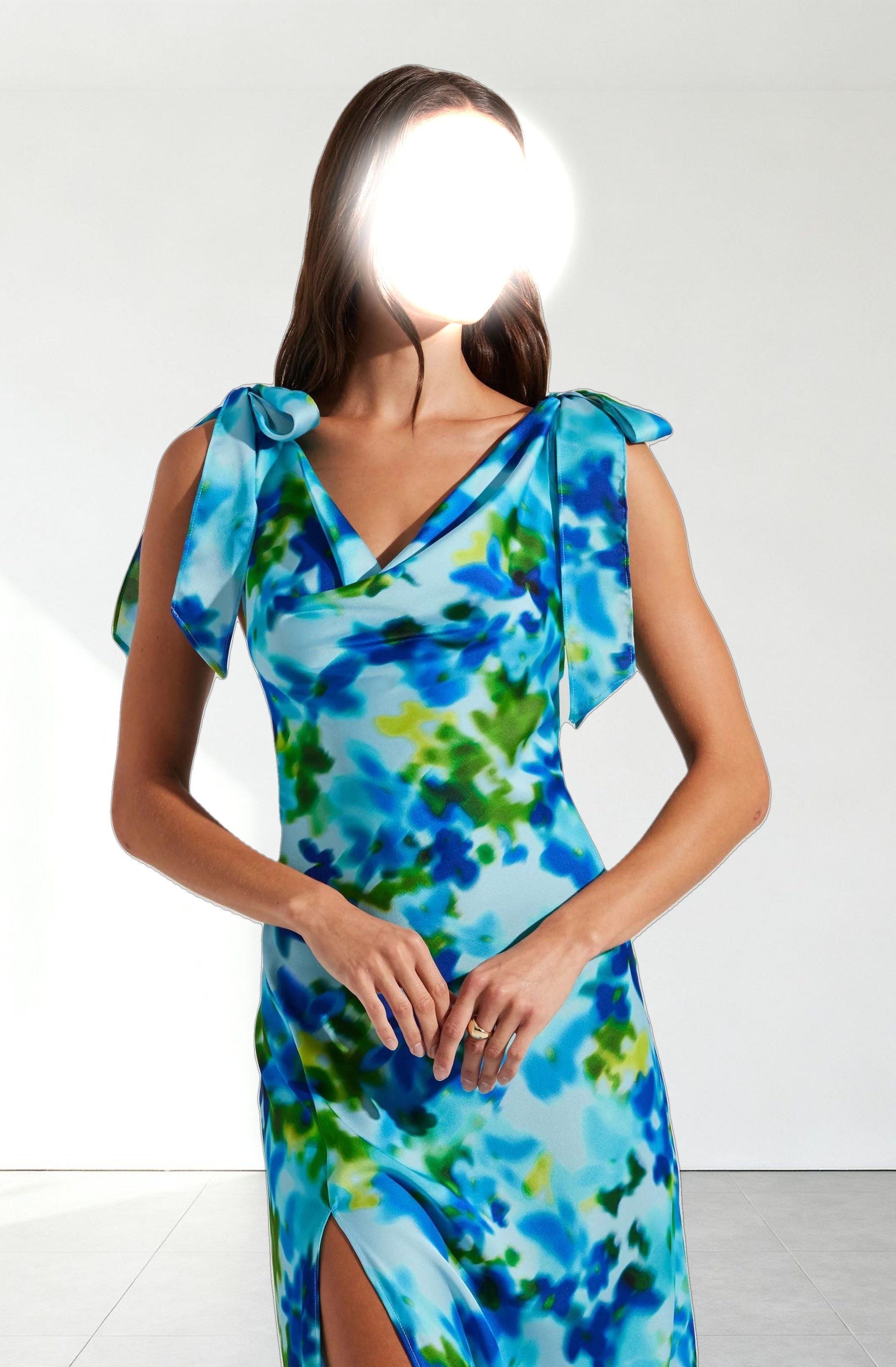 Allexina Satin Cowl Neck Midi Dress