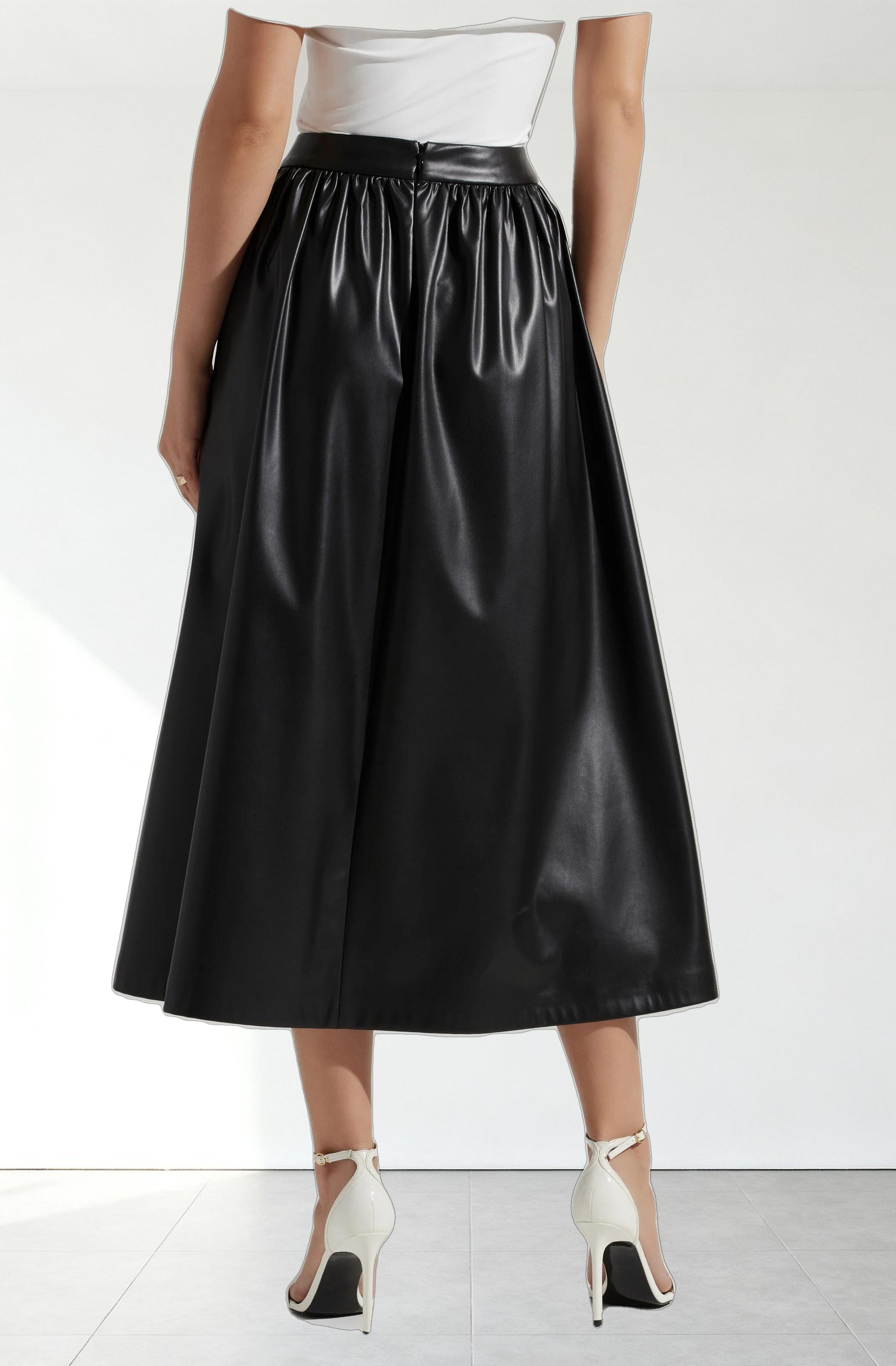 Diandra Faux Leather Midi Skirt
