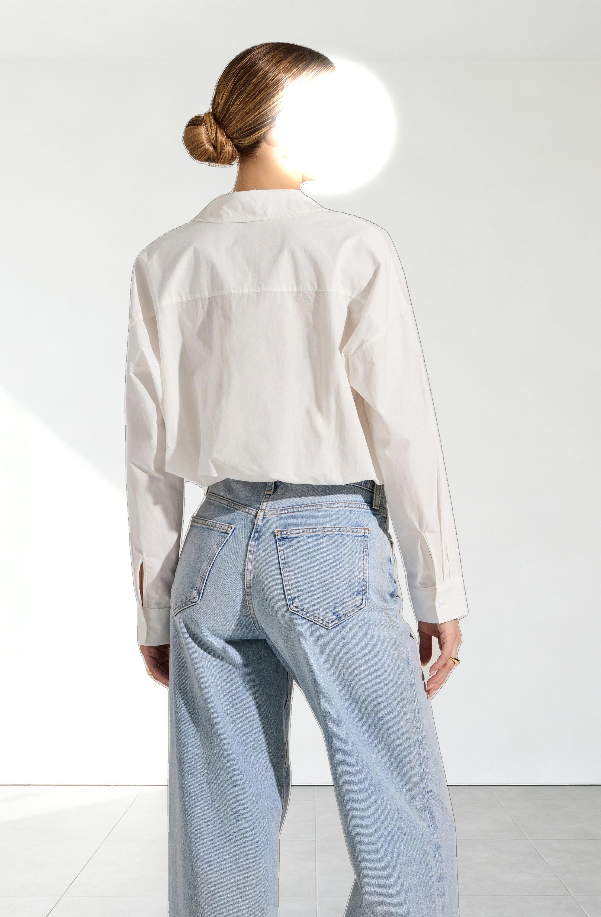 Bubble Hem Cropped Poplin Shirt