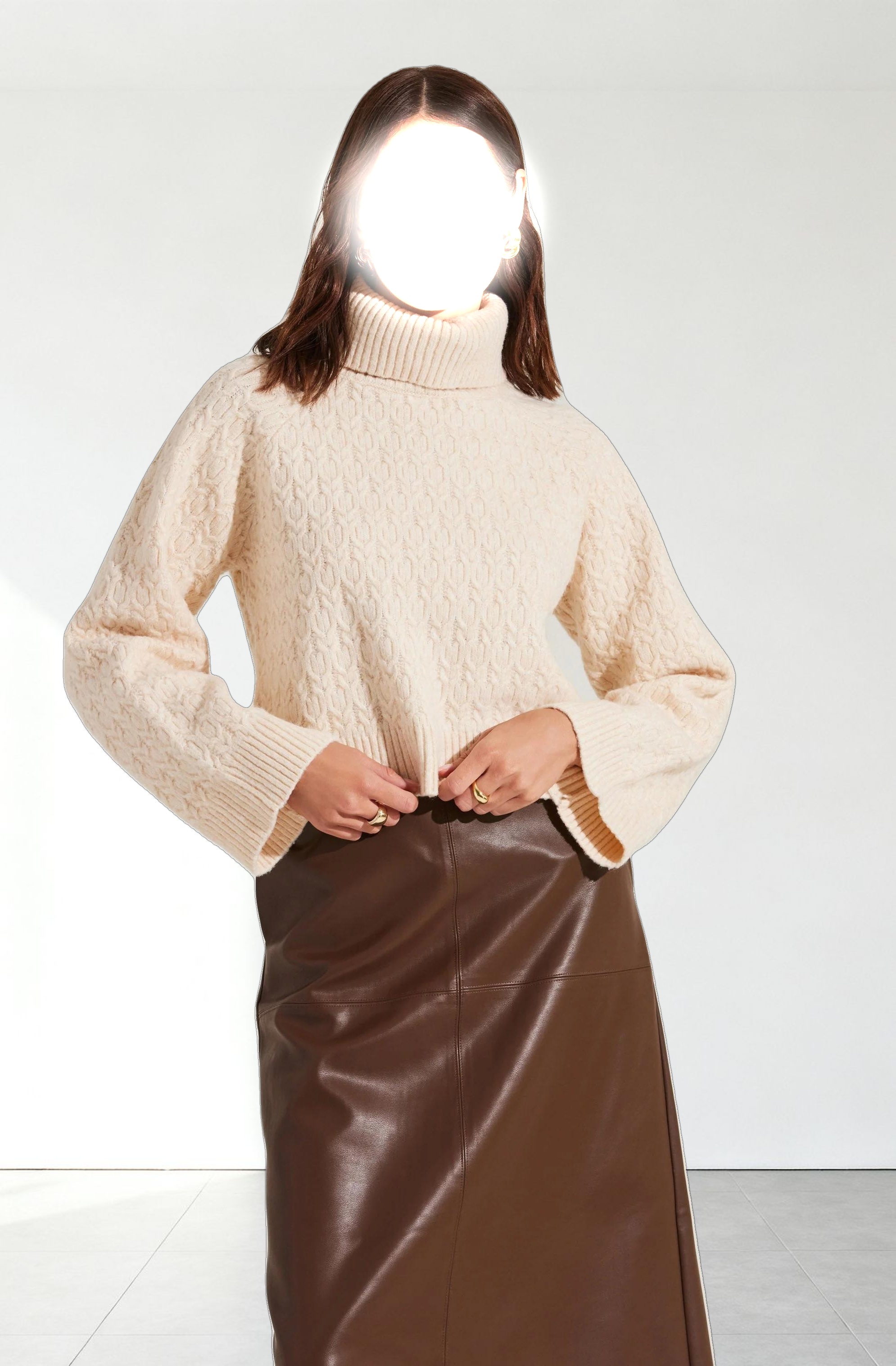 Textured Boxy Turtleneck Sweater