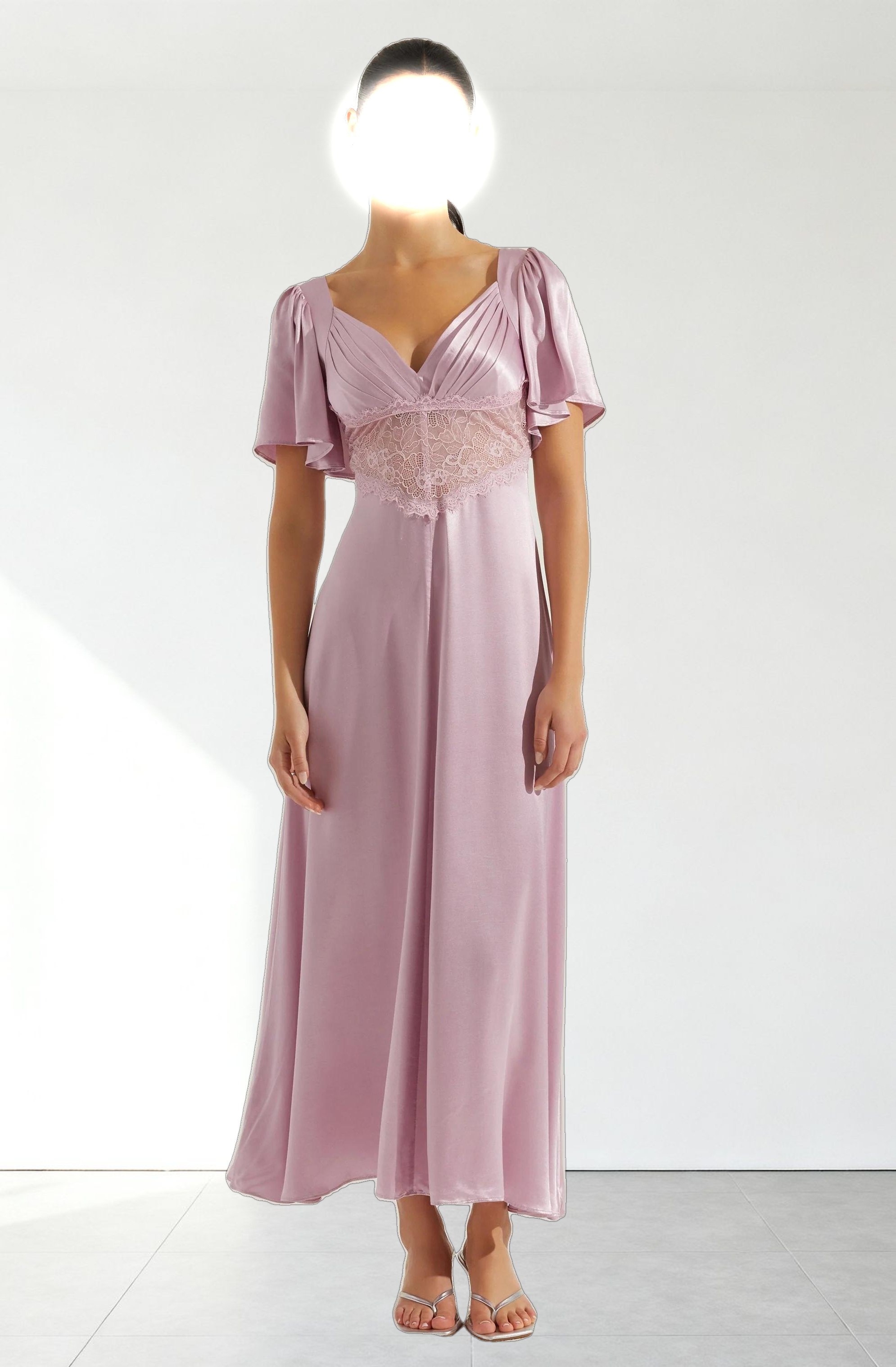 Aurelia Satin V-Neck Midi Dress